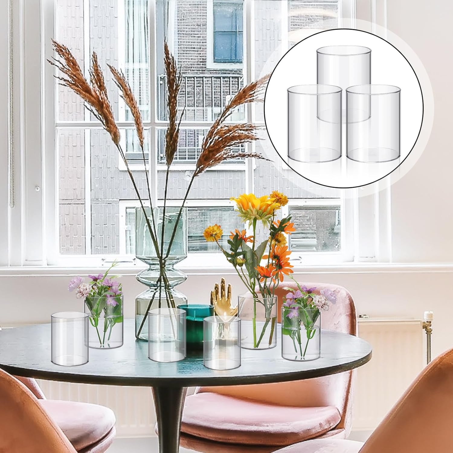 Vesici 20 Pcs Clear Plastic Cylinder Vases 4 Inch