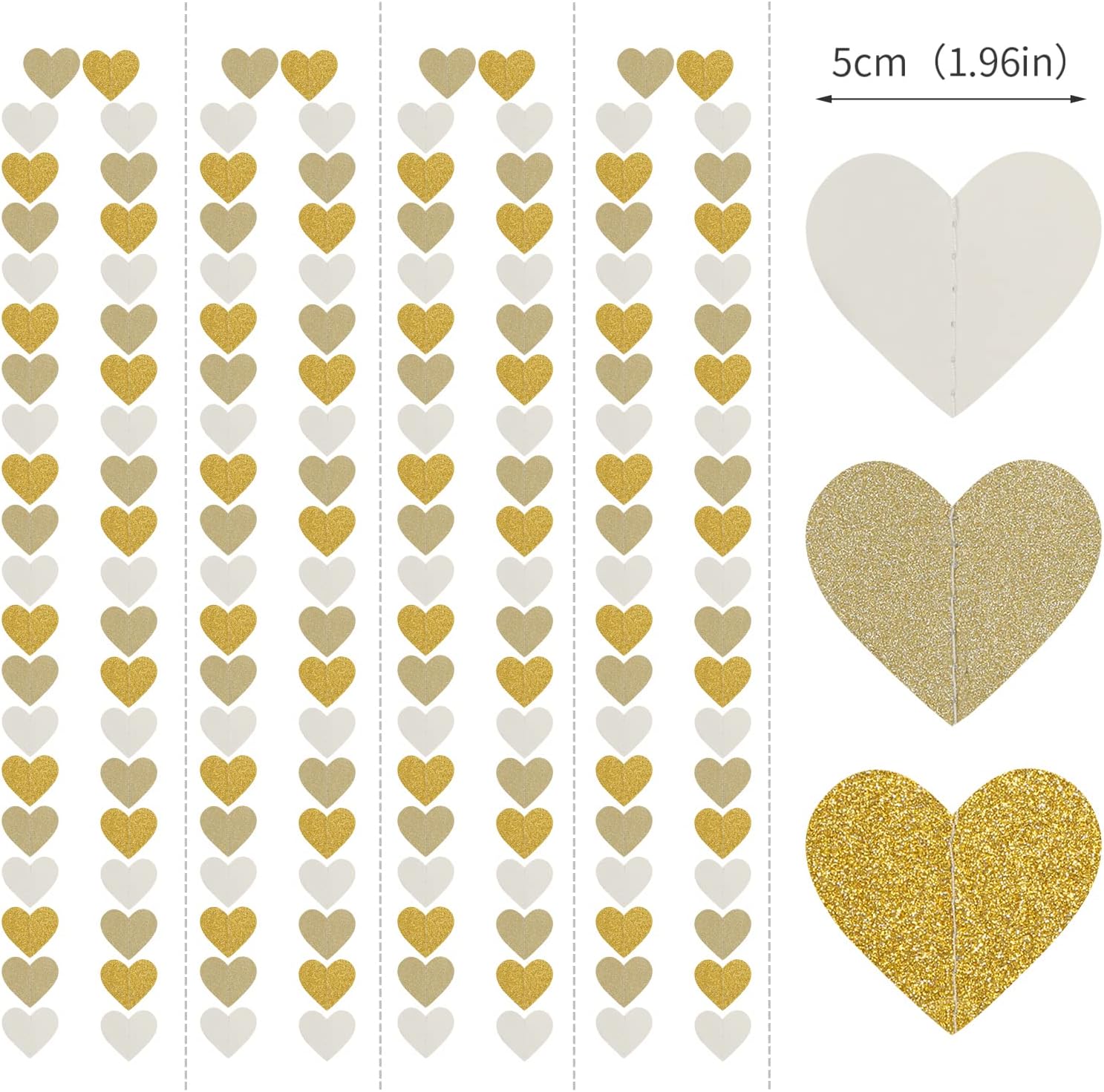 White Gold Champagne Garland Streamers 52ft Heart Decor Banners