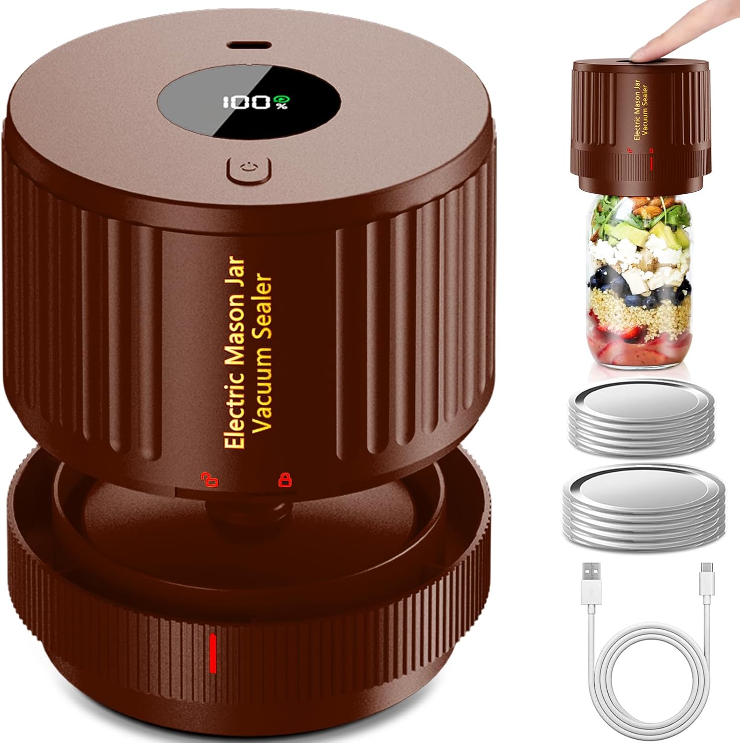 Electric Mason Jar Vacuum Sealer Kit - Brown