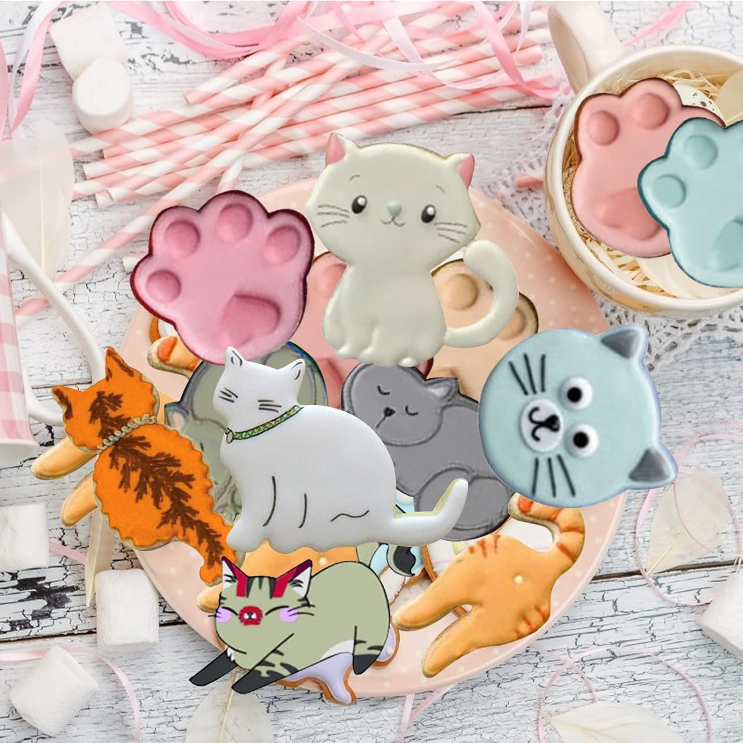 9 PCS Cat Cookie Cutters Set - Silver