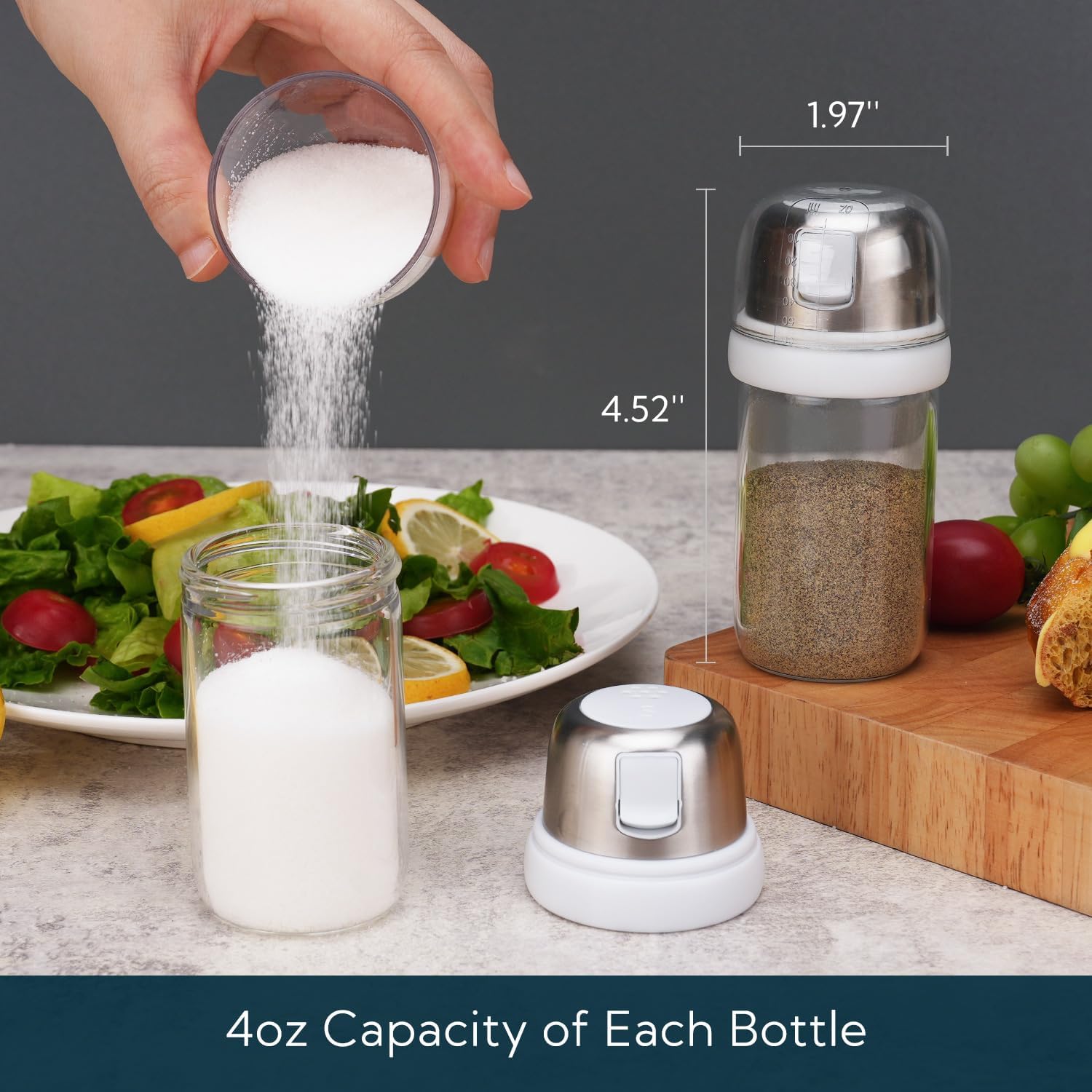 KTCHENDAO 2 in 1 Glass Salt Pepper Shaker Set 4oz White