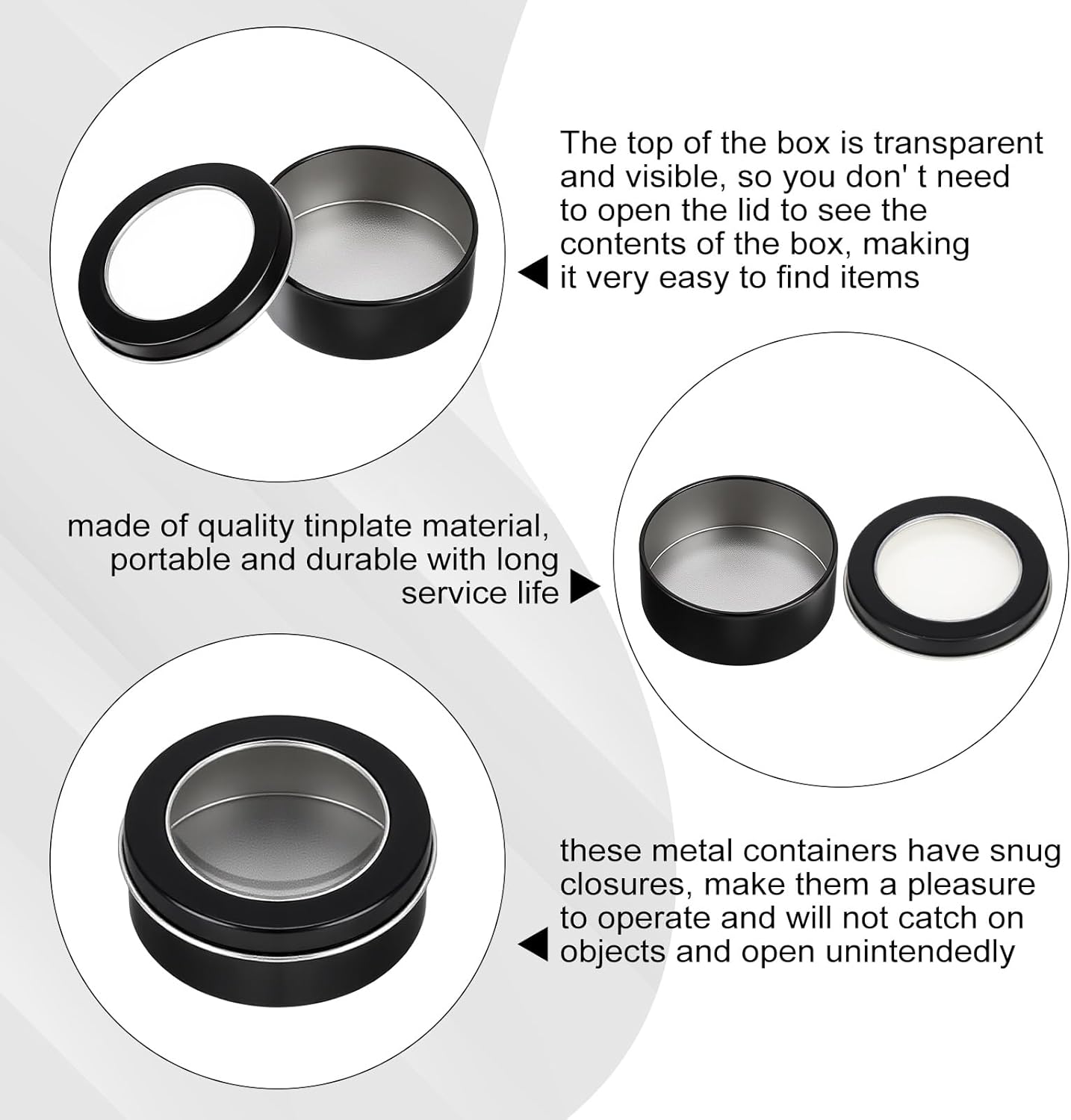 TecUnite 24-Pack 2 oz Round Metal Tin Containers with Clear Lids