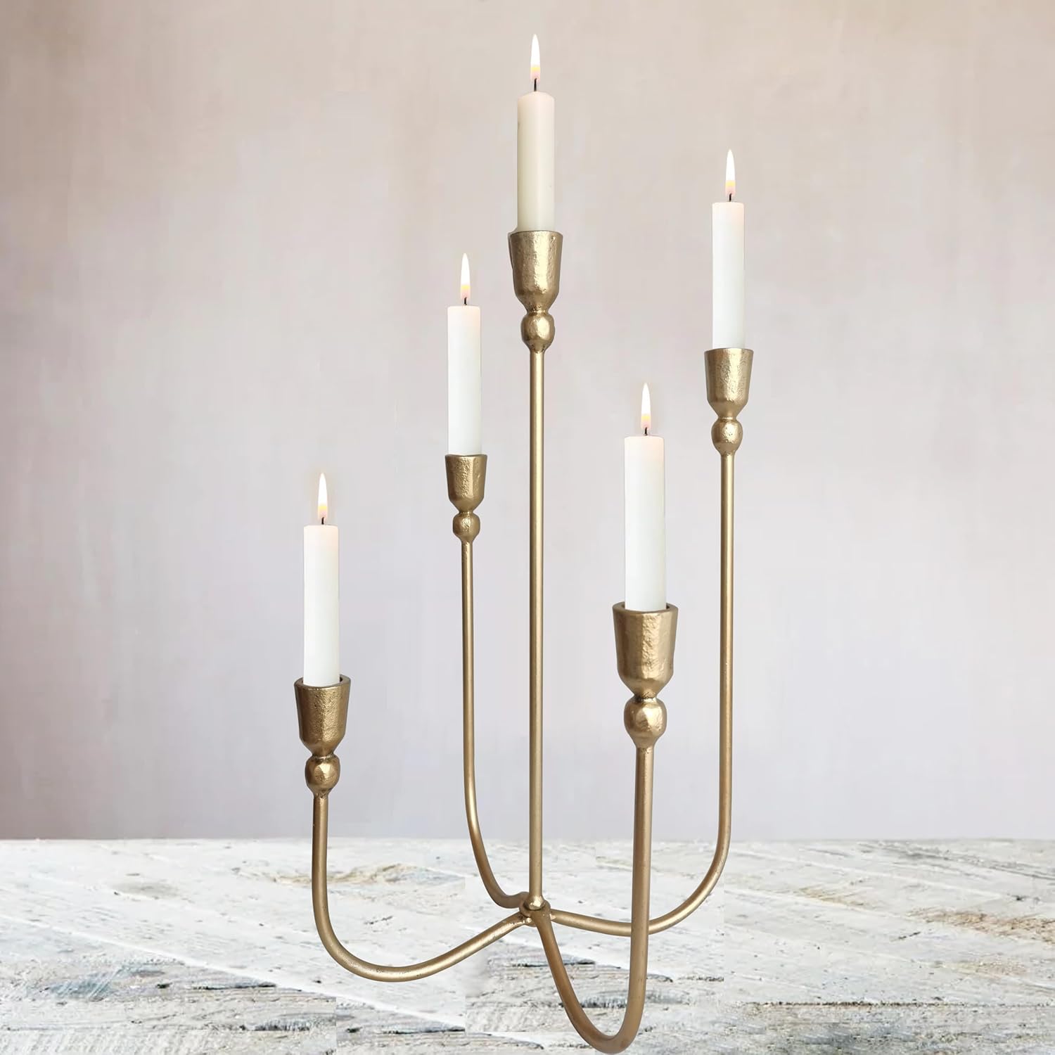 Iron Tabletop Candelabra with Brass Finish