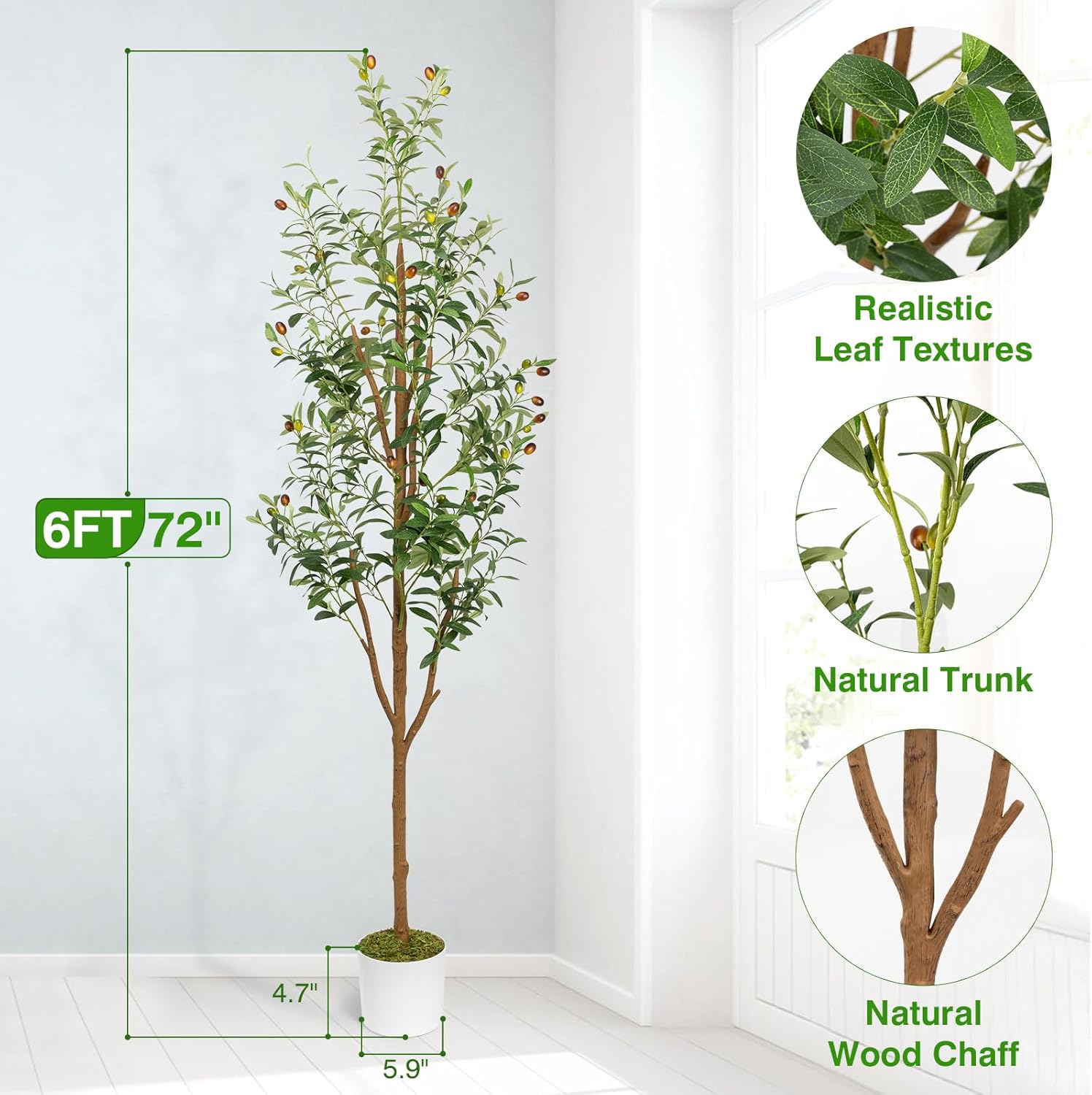 6FT Artificial Olive Tree with Planter and Basket