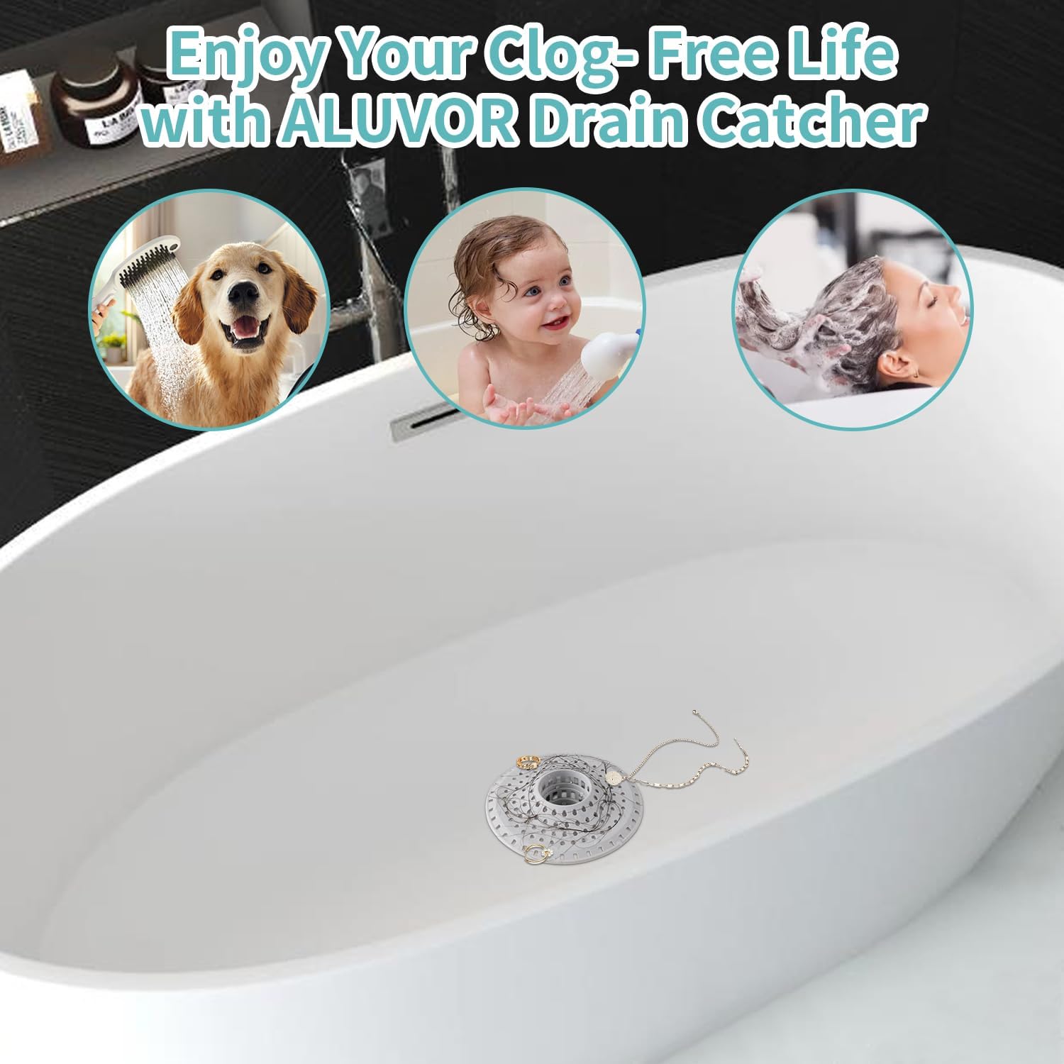 Aluvor 3PCS Silicone Bathtub Hair Catcher
