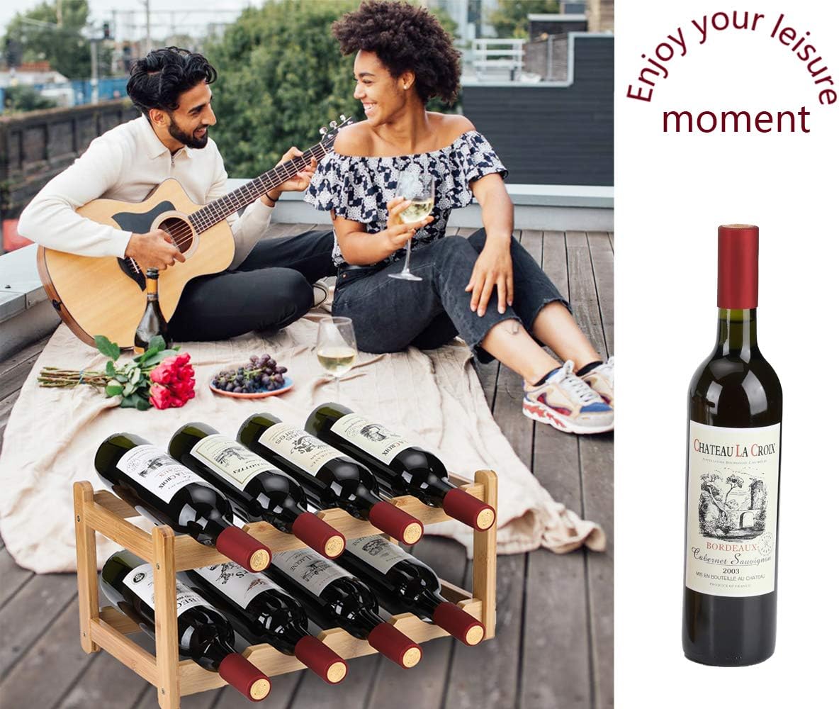 Homevany 8 Bottle 2-Tier Bamboo Wine Rack Space Saving