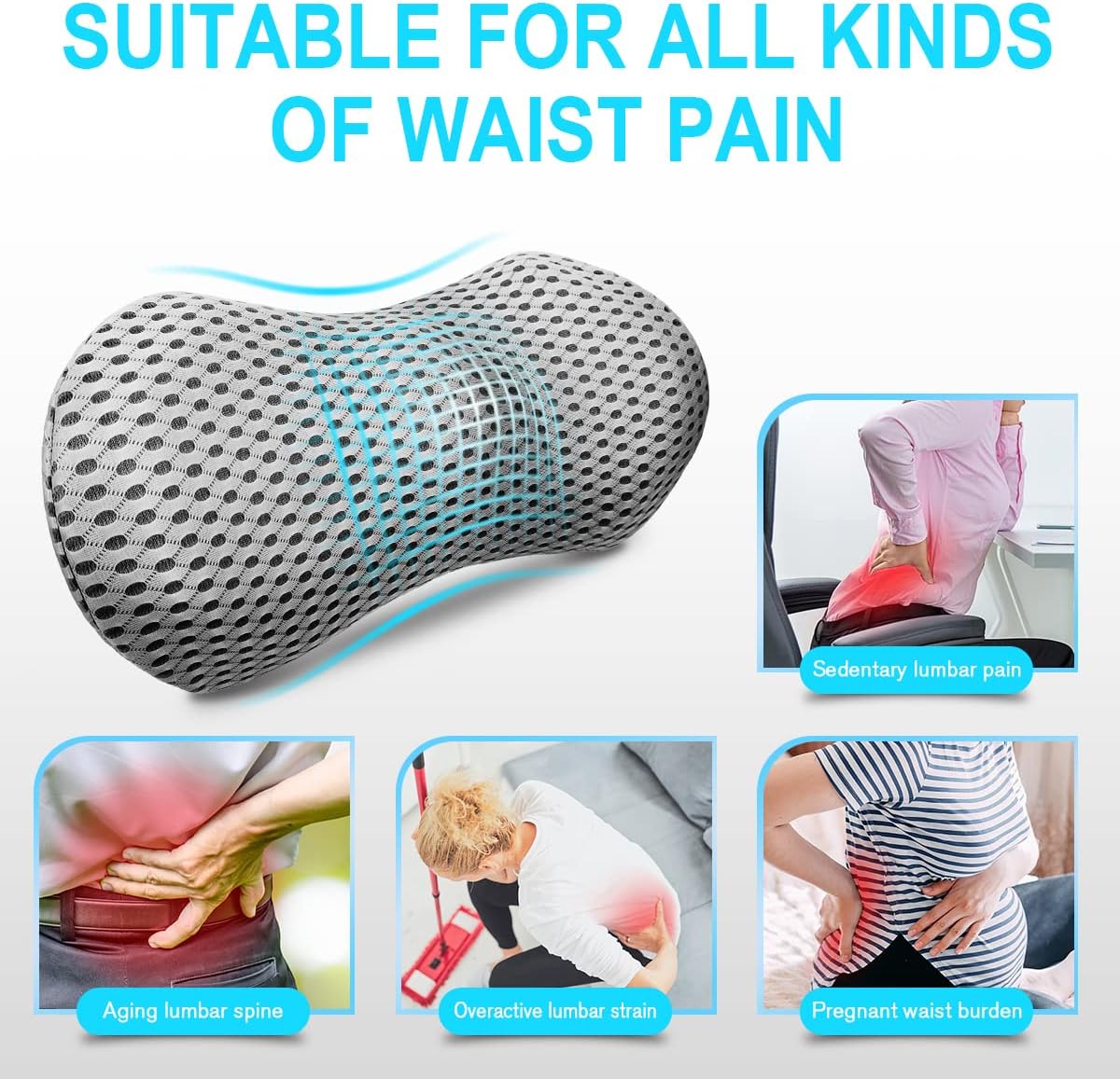 Panduo Lumbar Support Pillow - Memory Foam for Back Pain Relief