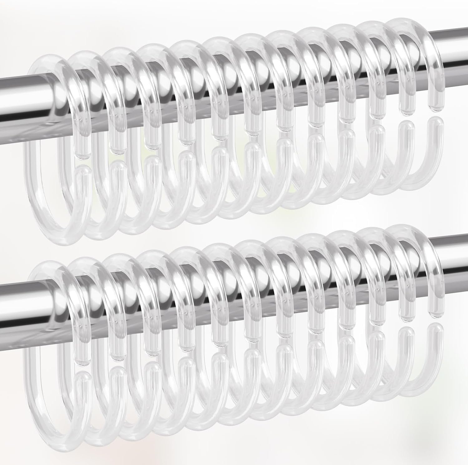 Amazer Plastic Shower Curtain Rings 24 Pcs Clear Hooks for Bathroom