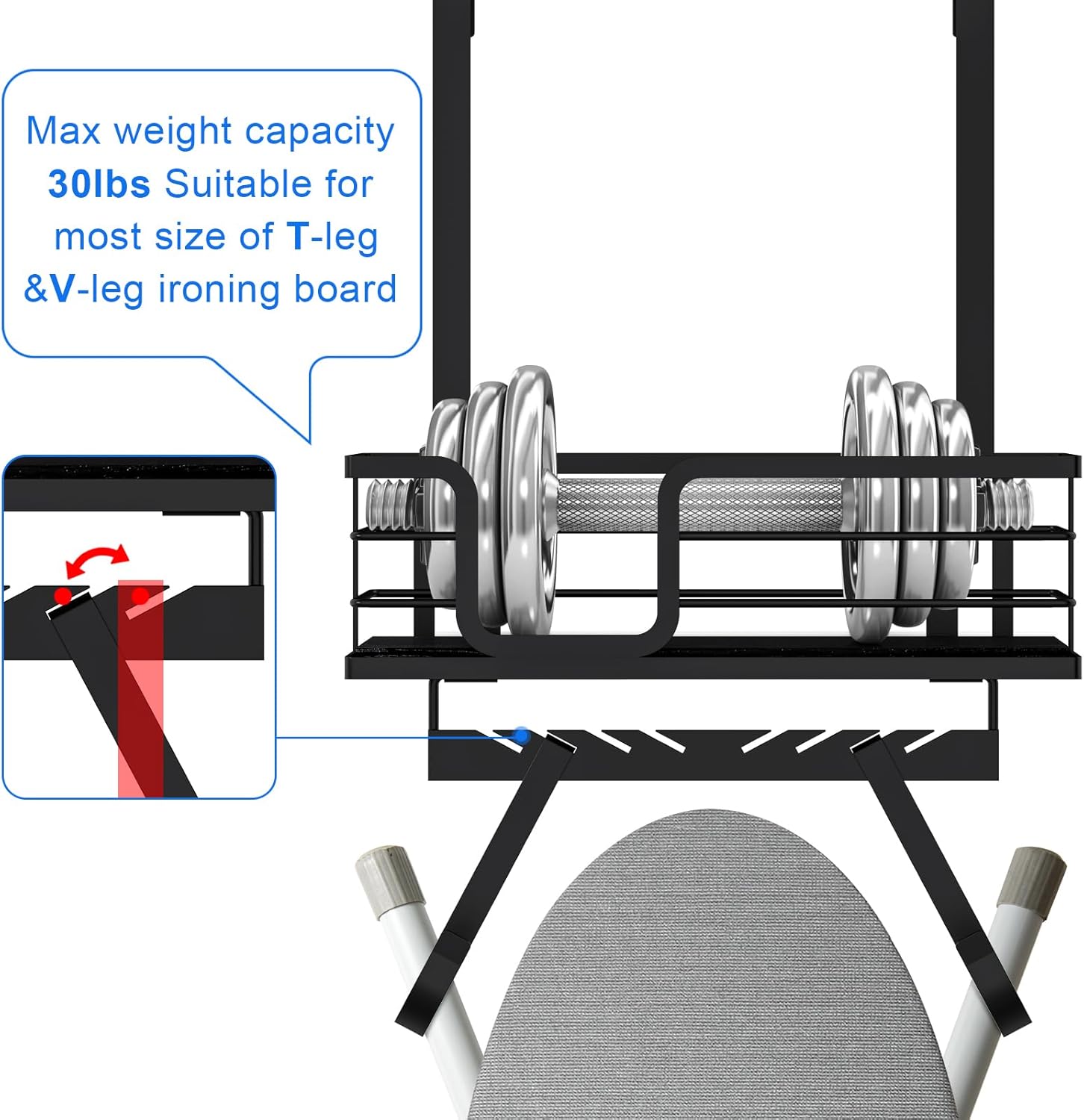 TJMOREE Wall Mount Ironing Board Hanger with Storage Shelf