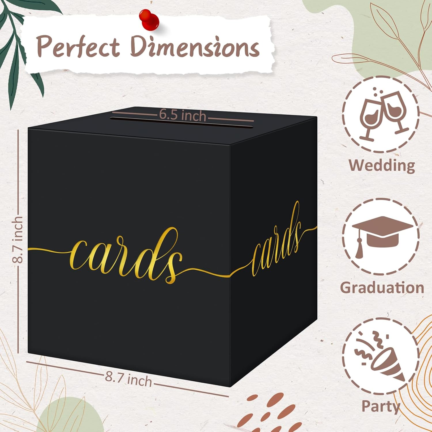 QIKSION Gold Foil Black Card Box for Graduation and Wedding