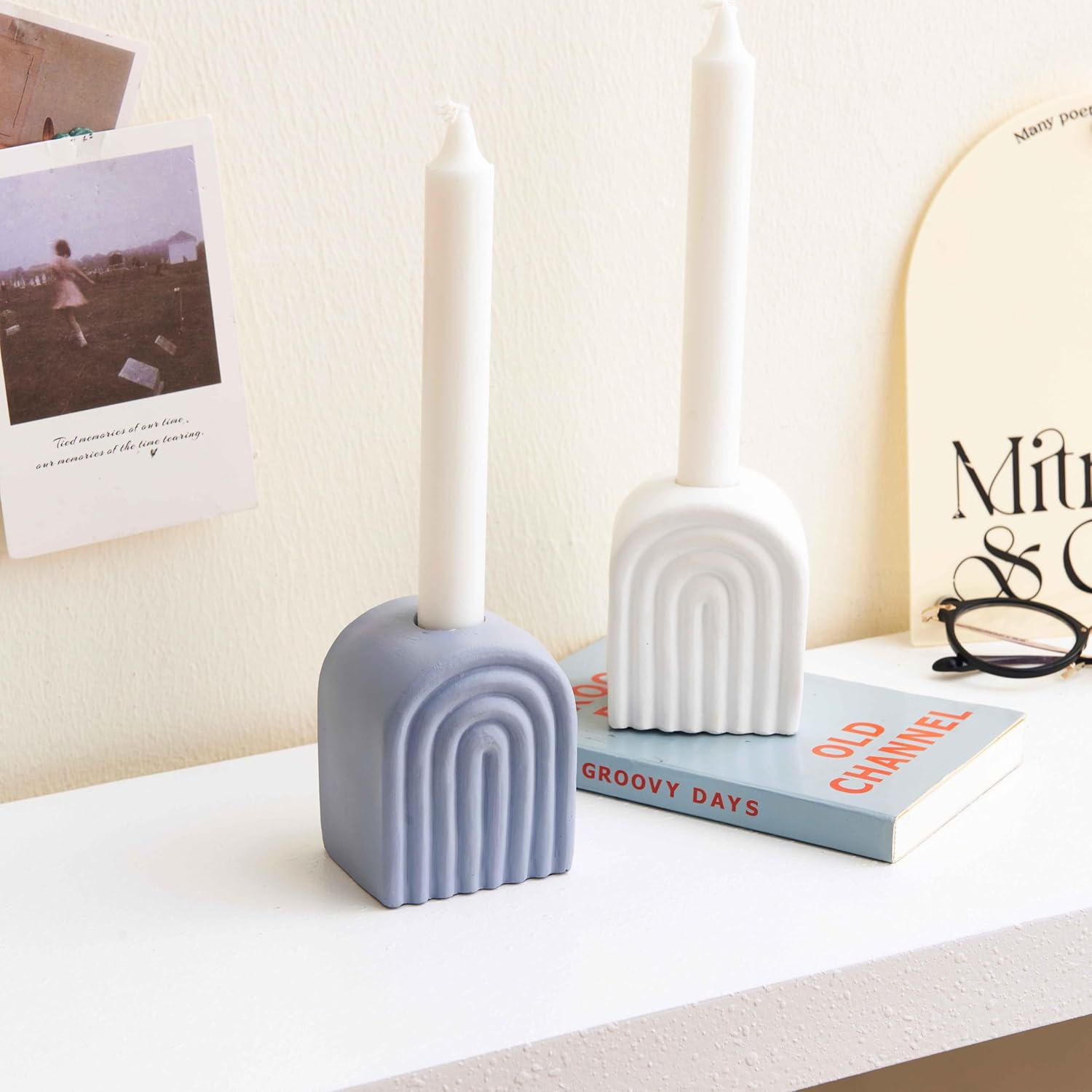 Modern Rainbow Arch Bookend and Vase Set of 2 in Sand