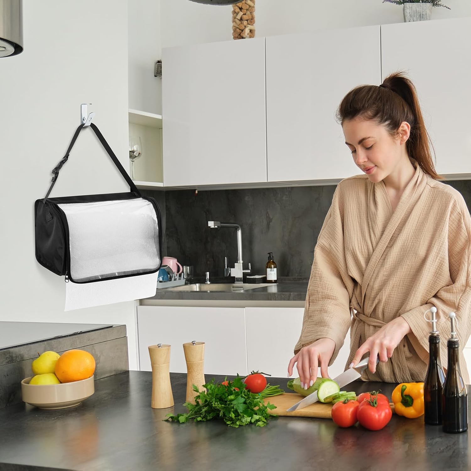 Kitchen Paper Towel Holder with Transparent Cover Black