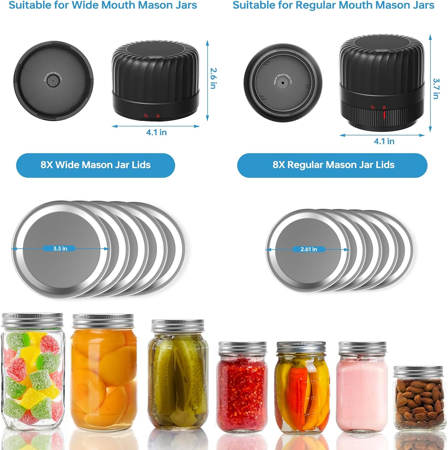 Electric Mason Jar Vacuum Sealer Kit with 10 Jar Lids