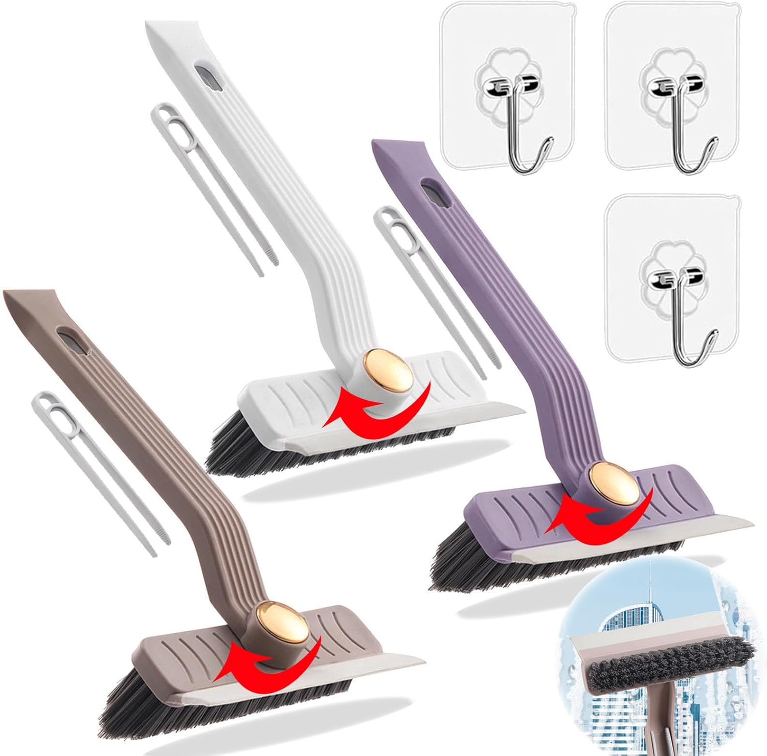 3Pcs Multi-Function Rotating Crevice Cleaning Brush Set