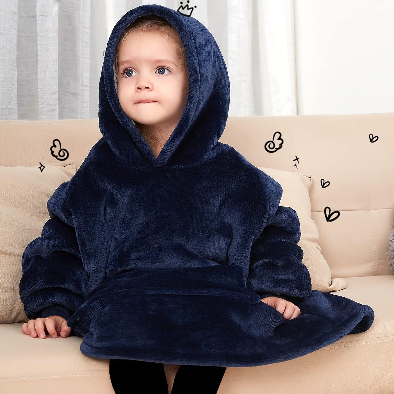 KFUBUO Wearable Blanket Hoodie for Kids 2-6 Years Navy