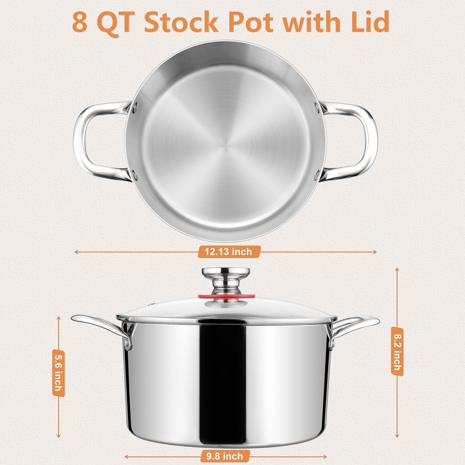 8 Qt Stainless Steel Stock Pot with Glass Lid