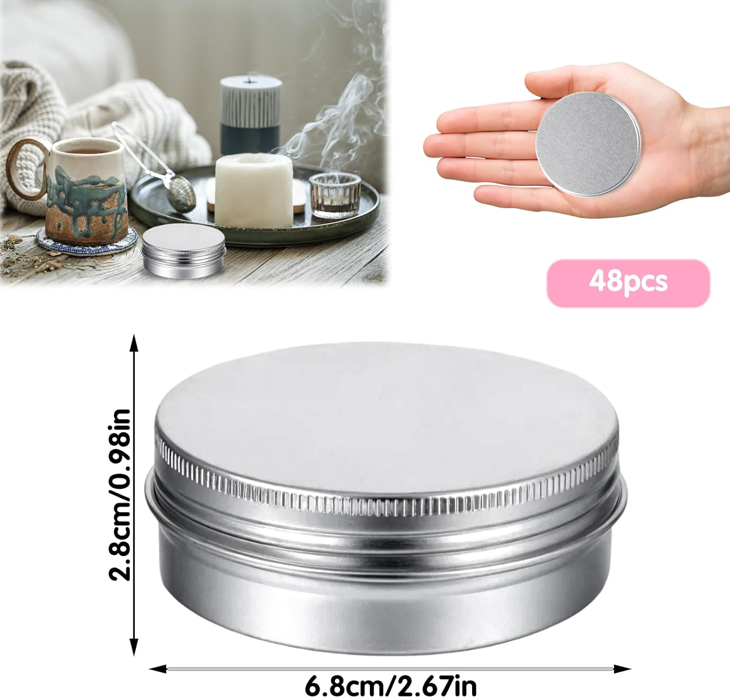 WLLHYF 48 Pcs Aluminum Round Cans 2 Oz Food Containers with Lids