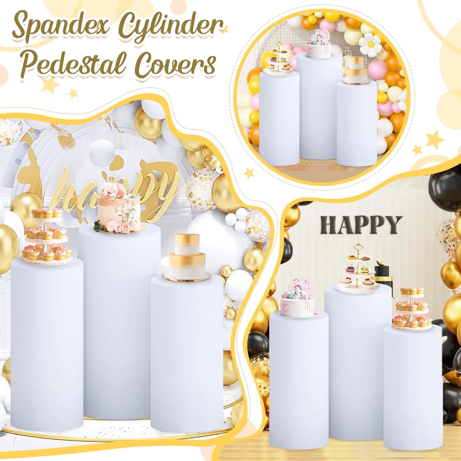 FOTSHARER 3 Pcs White Spandex Cylinder Stand Covers for Events