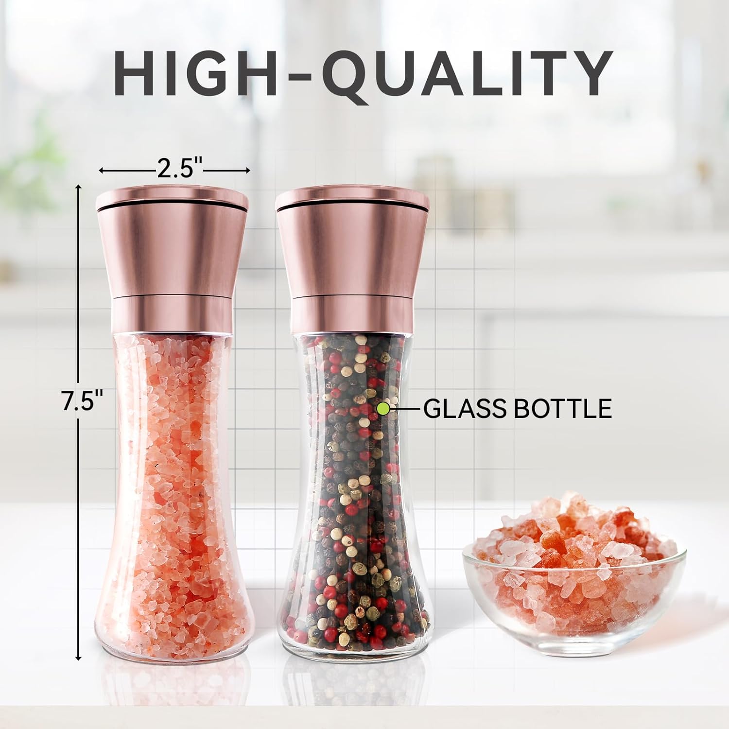 Bonris Salt and Pepper Grinder Set with Adjustable Coarseness