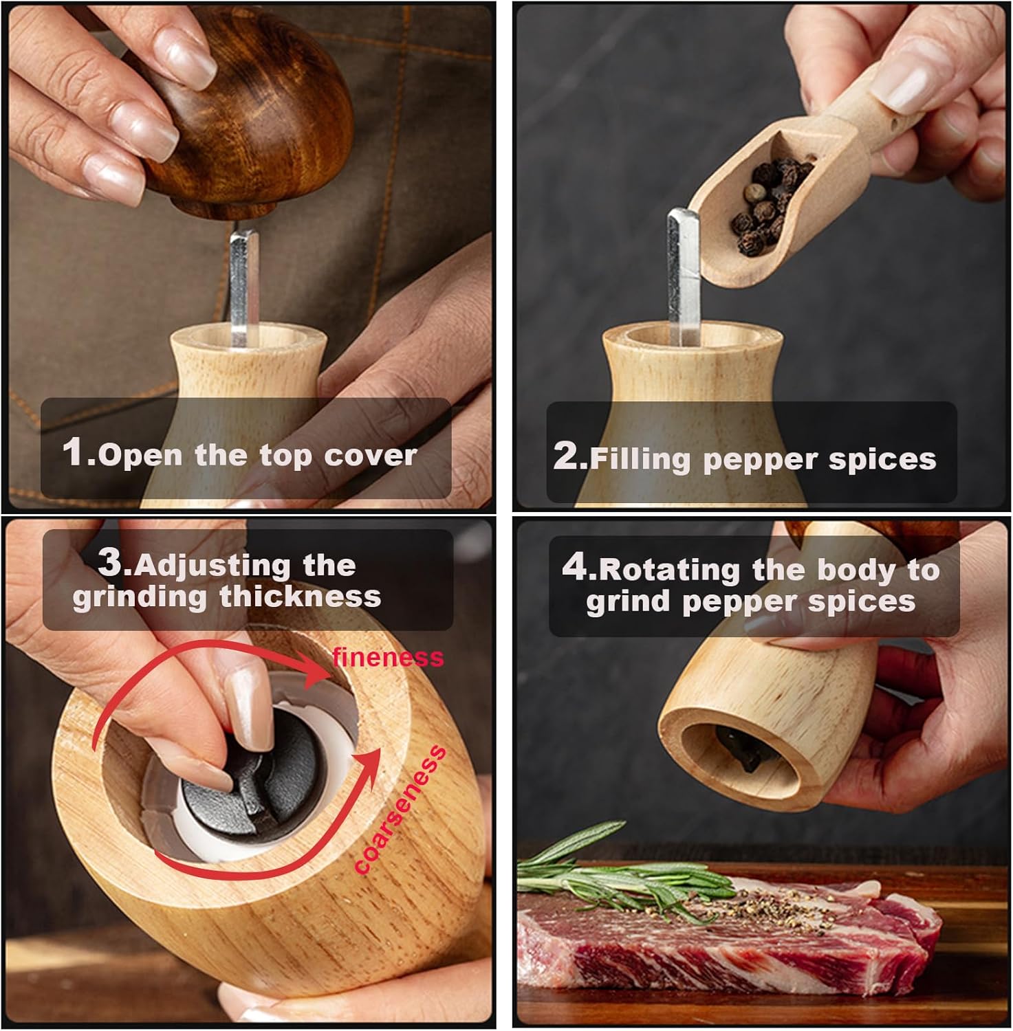 Wooden Salt and Pepper Grinder Set 2 Pack