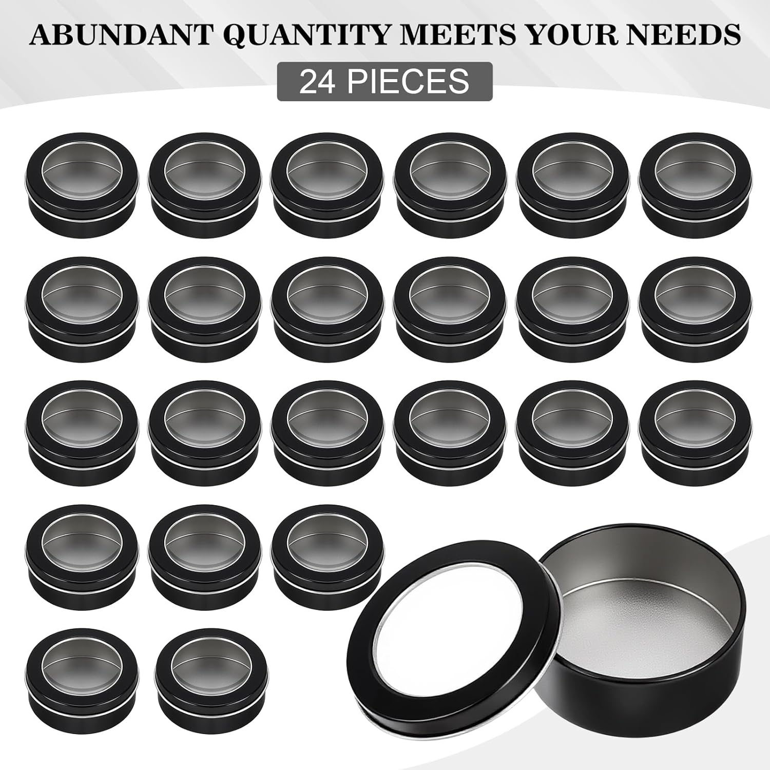 TecUnite 24-Pack 2 oz Round Metal Tin Containers with Clear Lids