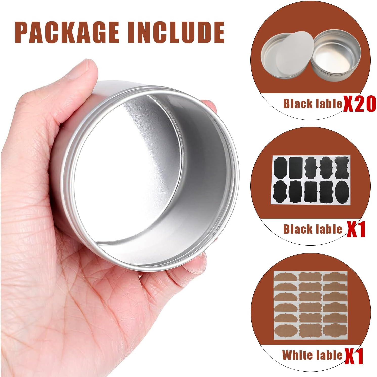 3 Ounce Aluminum Tin Cans 20 Pack with Screw Lid and Labels