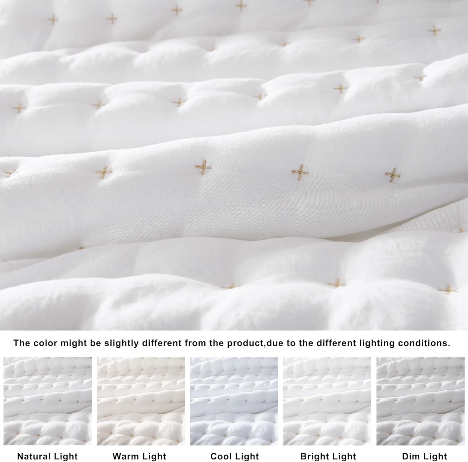 WDCOZY White King Size Quilt Set with Pillow Shams
