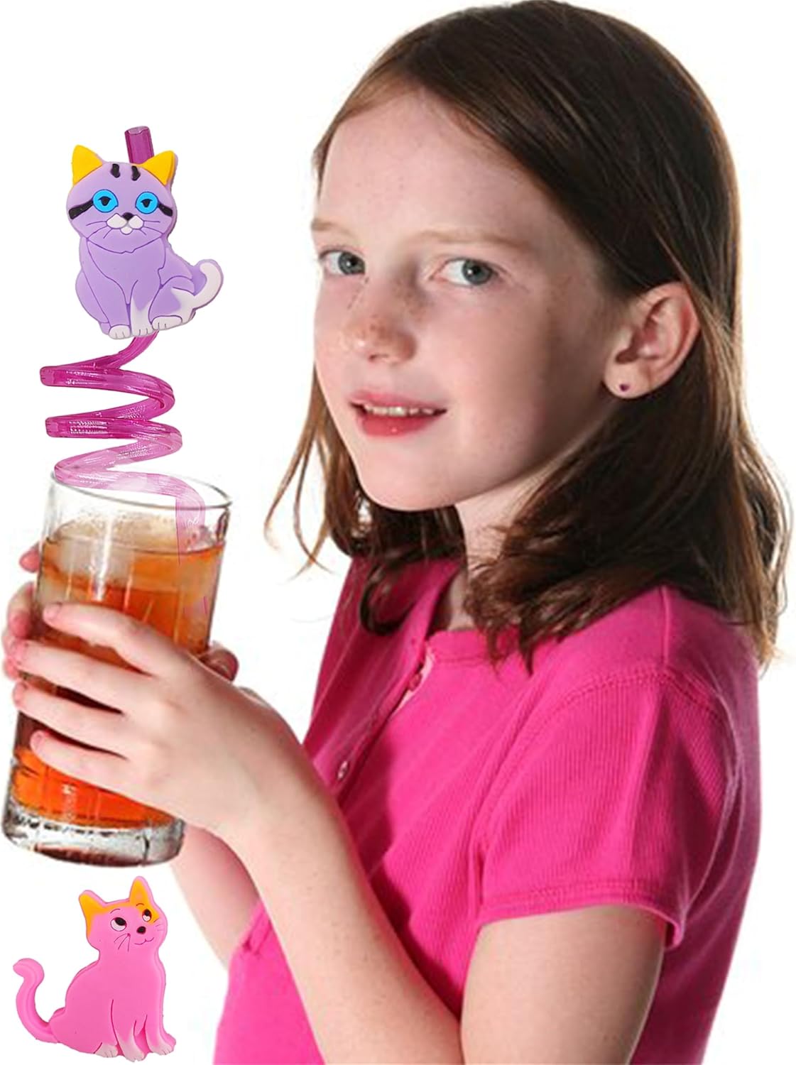 24 Pack Cat Pattern Reusable Plastic Straws for Parties