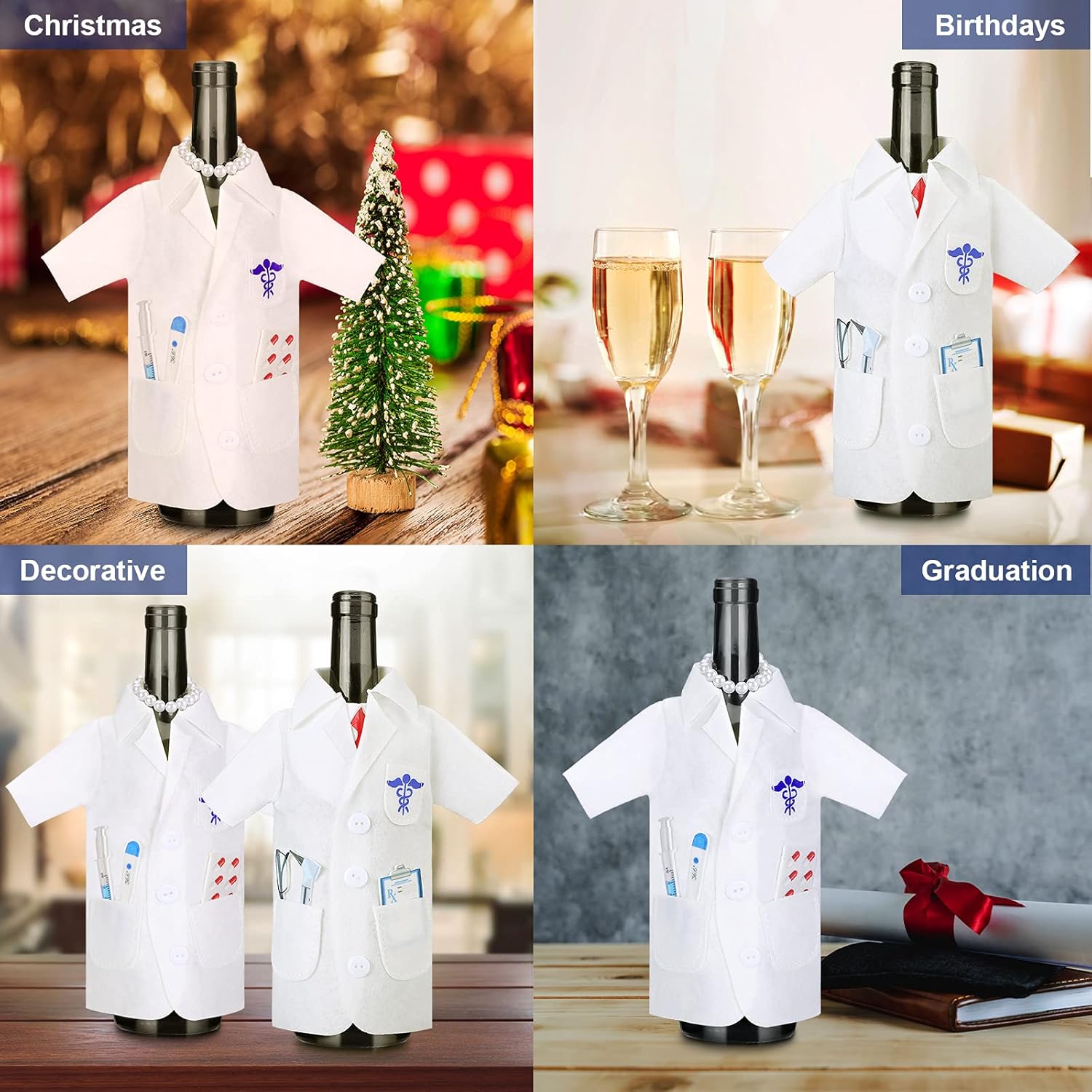 Geiserailie 4 Pcs White Coat Wine Cover Bag for Gifts