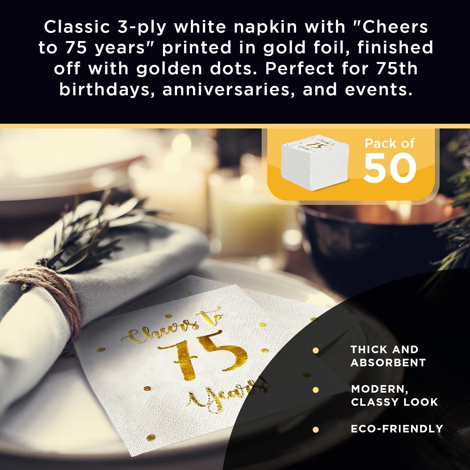 Cheers to 75 Years Cocktail Napkins 50-Pack