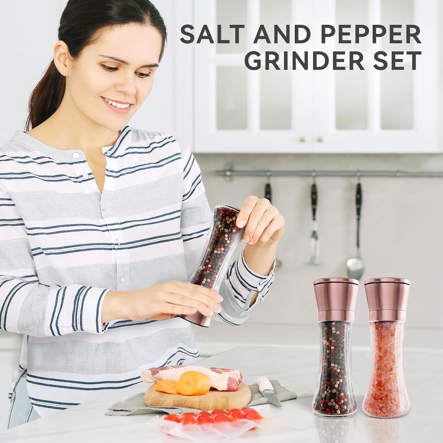 Bonris Salt and Pepper Grinder Set with Adjustable Coarseness