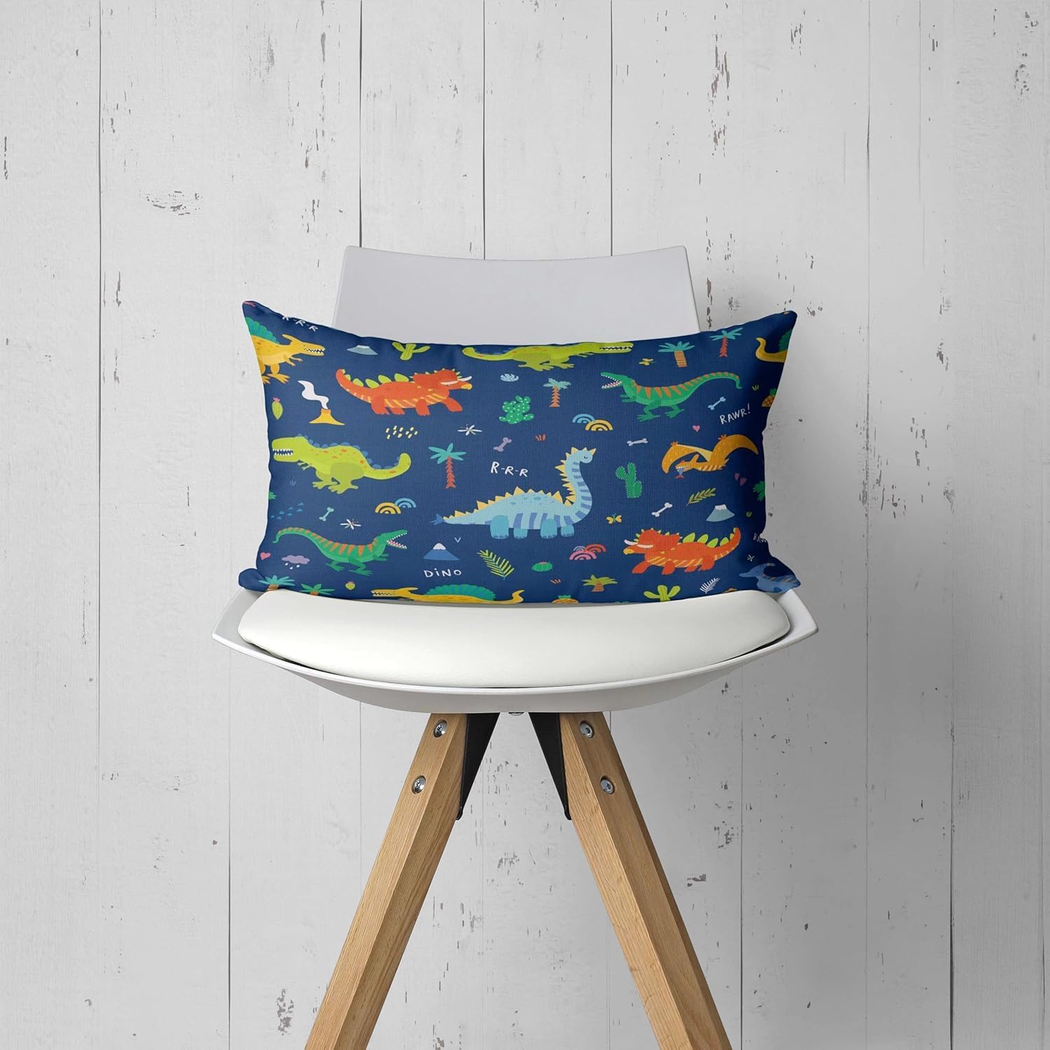 Dinosaur Linen Lumbar Pillow Covers 12x20 Inches