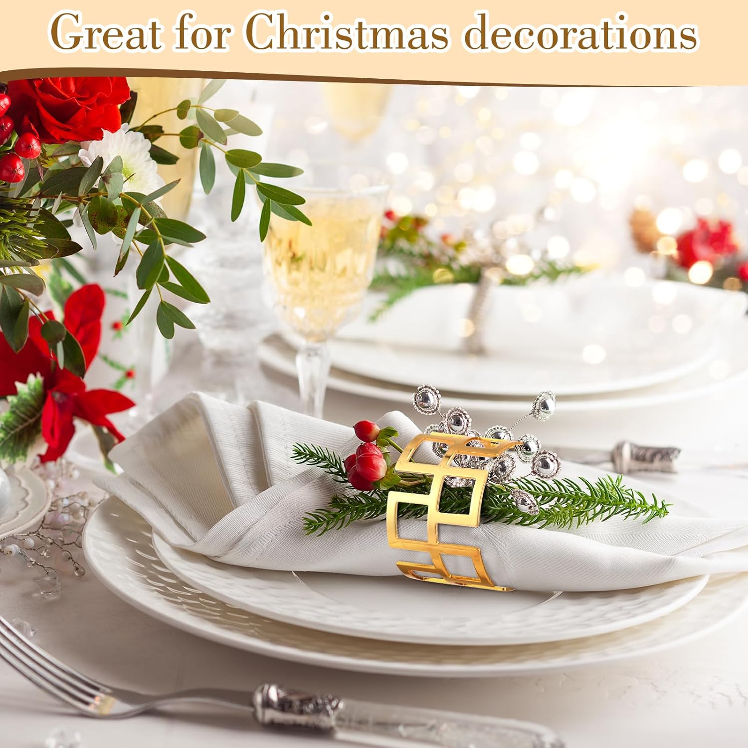 Sliner 50 Pcs Gold Napkin Rings for Parties and Events