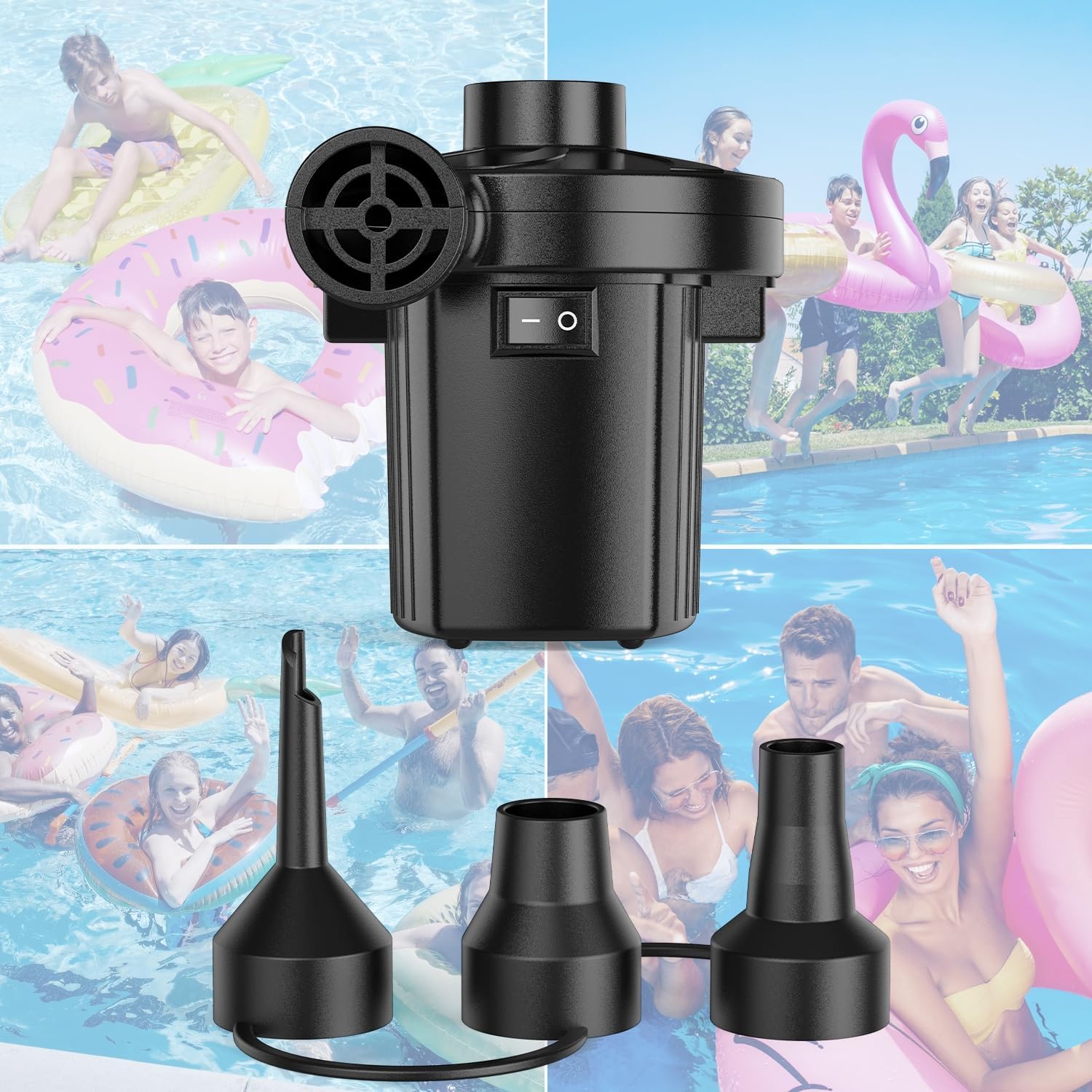 Electric Air Pump with 3 Nozzles for Inflatable Mattresses and More