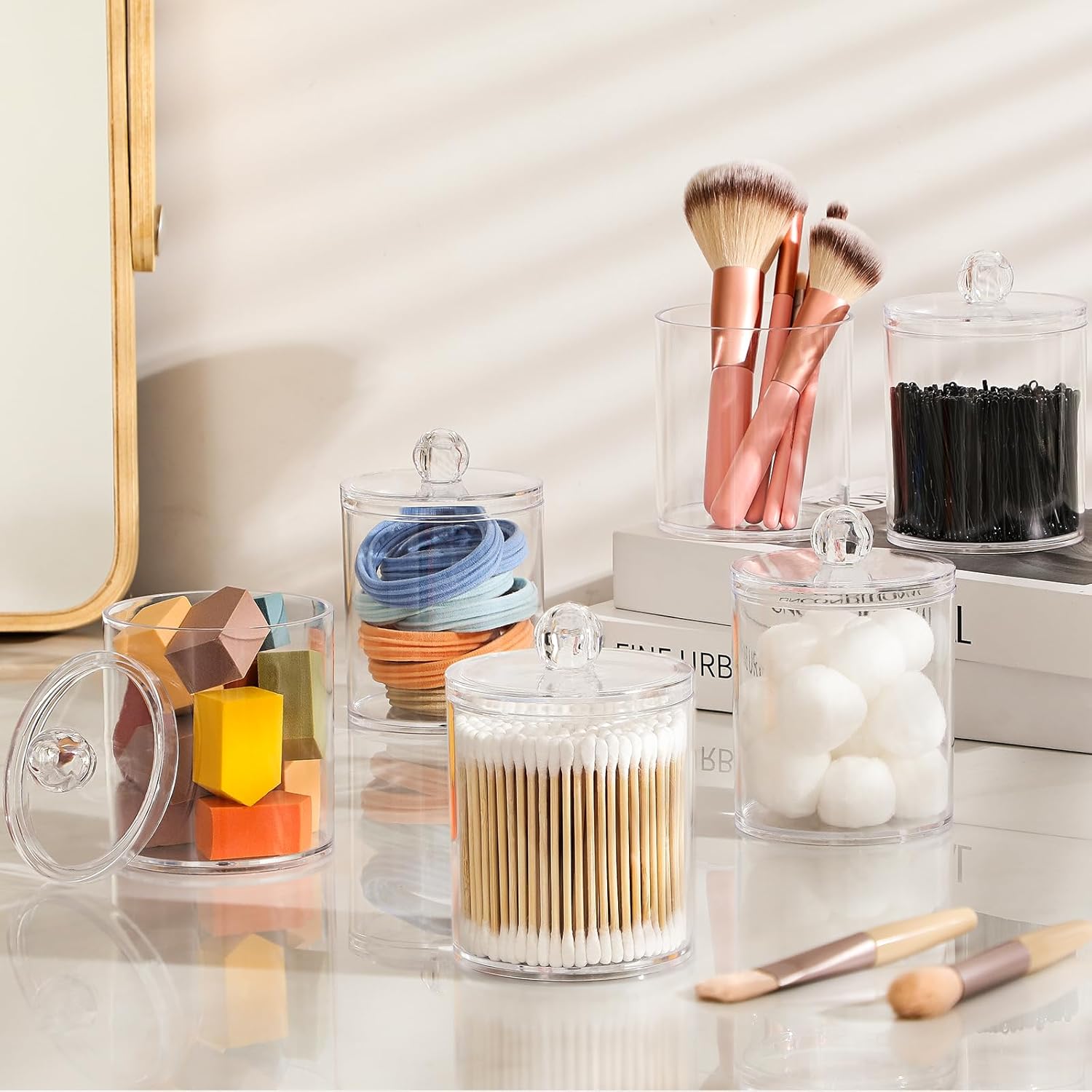 AOZITA 3 Pack Acrylic Q-Tip Holder Dispenser Set