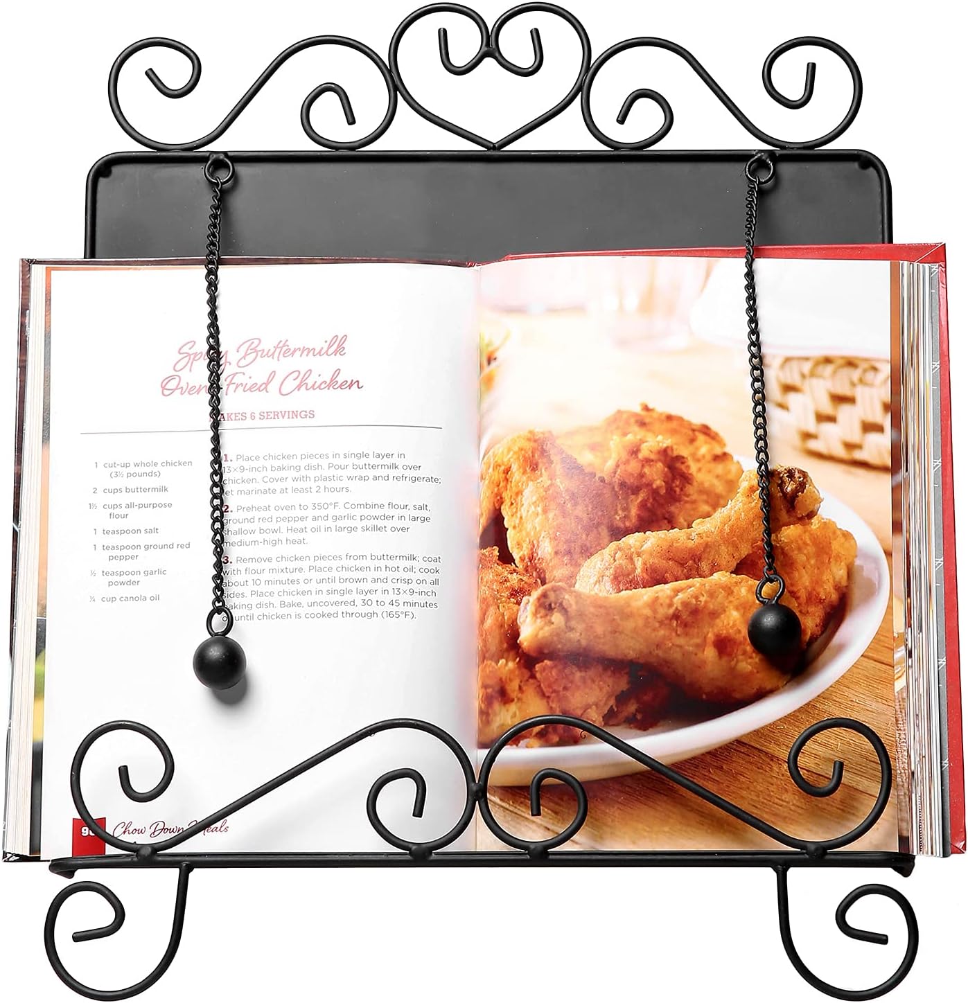 MyGift Black Metal Cookbook Stand with Heart Design