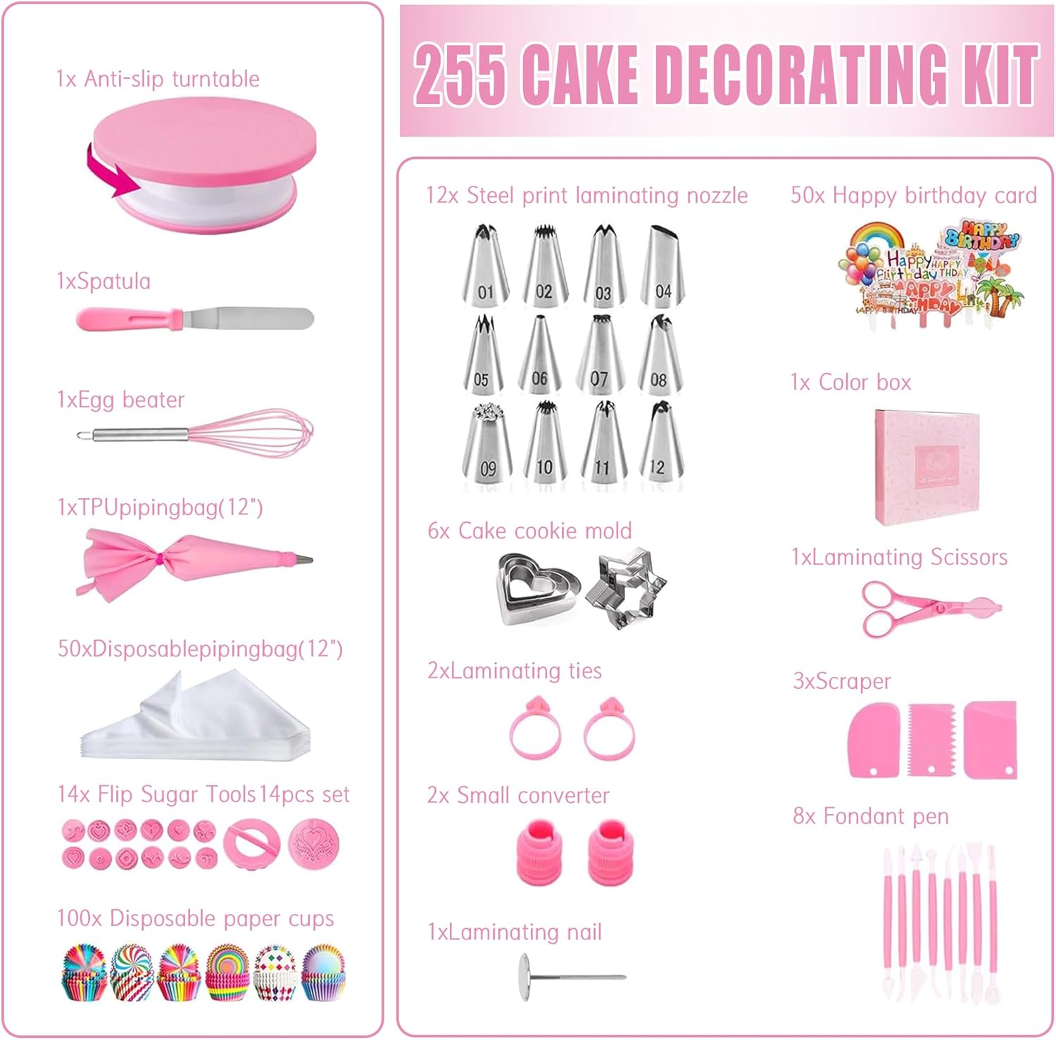 Adocfan Cake Decorating Kit 255pcs with Turntable and Tips