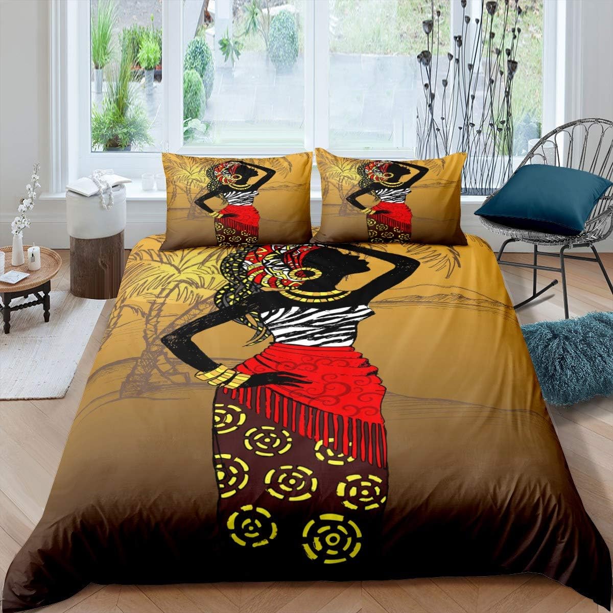 Feelyou African Woman Themed Duvet Cover Set 3Pcs King Size