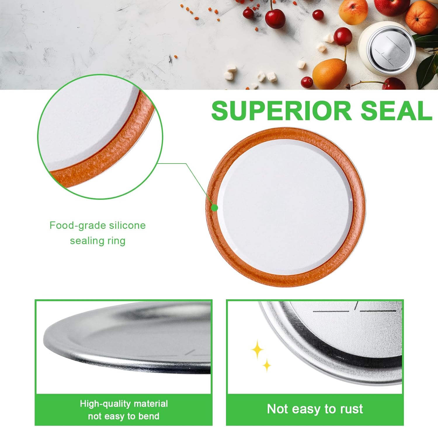 100 Pcs Canning Lids Food Grade Silicone Seal