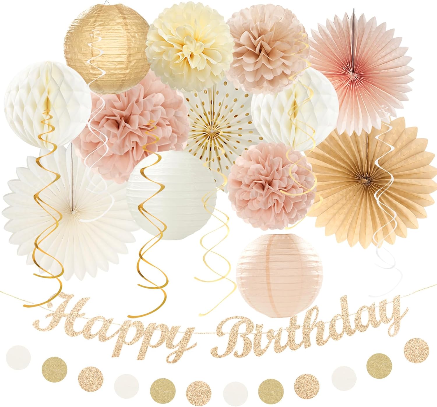 Champagne Gold Beige Fall Boho Birthday Decor Kit 21pcs