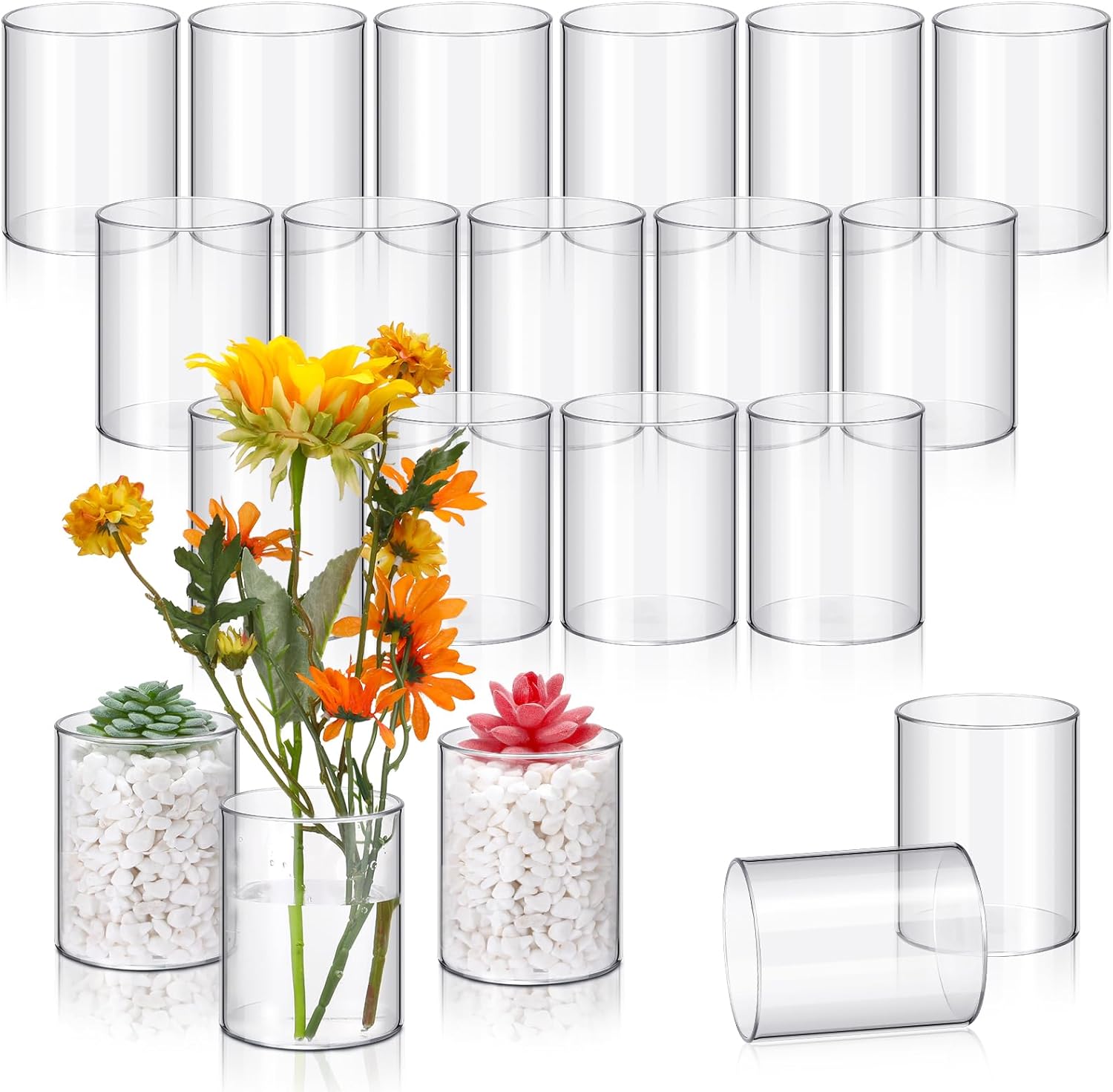 Vesici 20 Pcs Clear Plastic Cylinder Vases 4 Inch