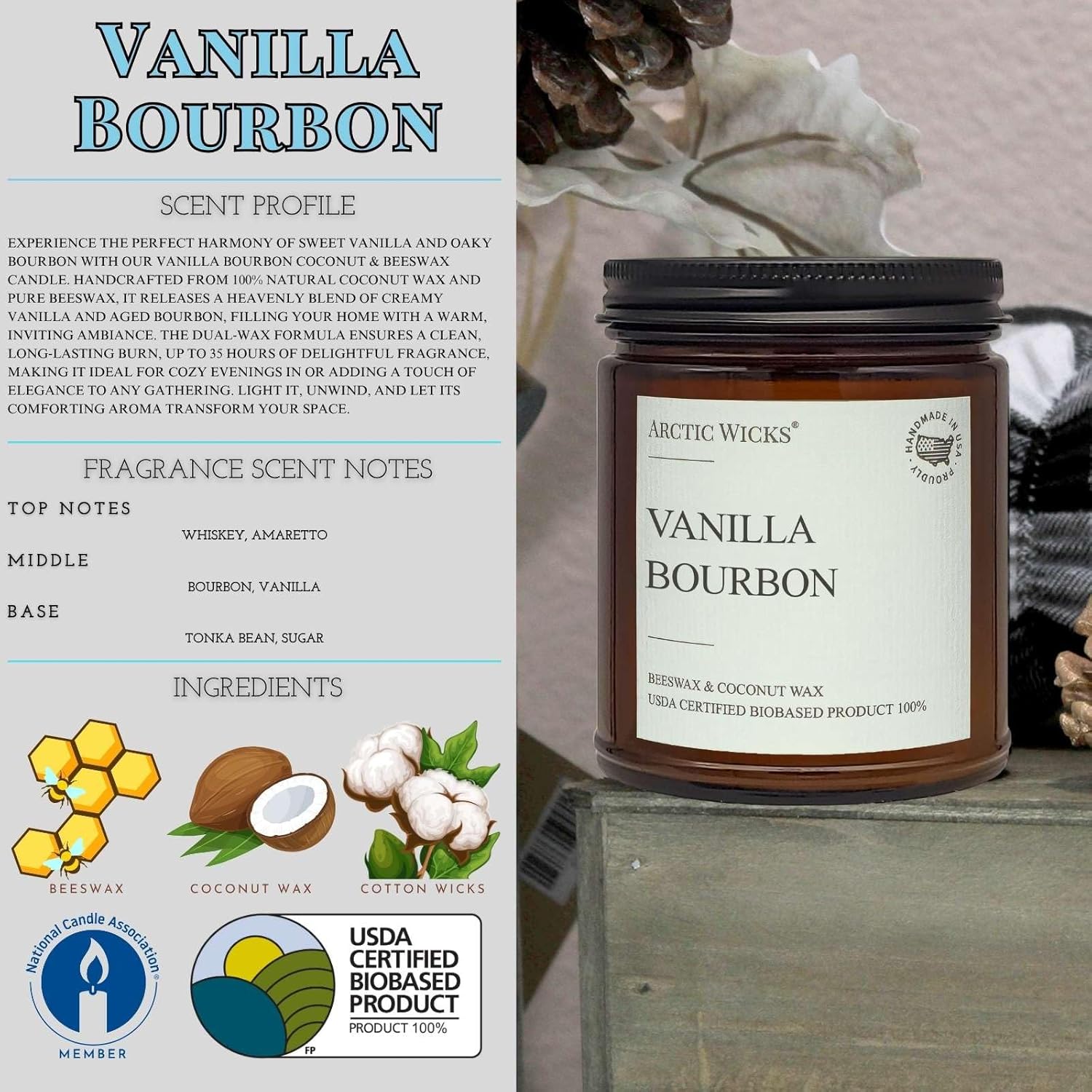 Vanilla Bourbon Candle by Arctic Wicks 9oz