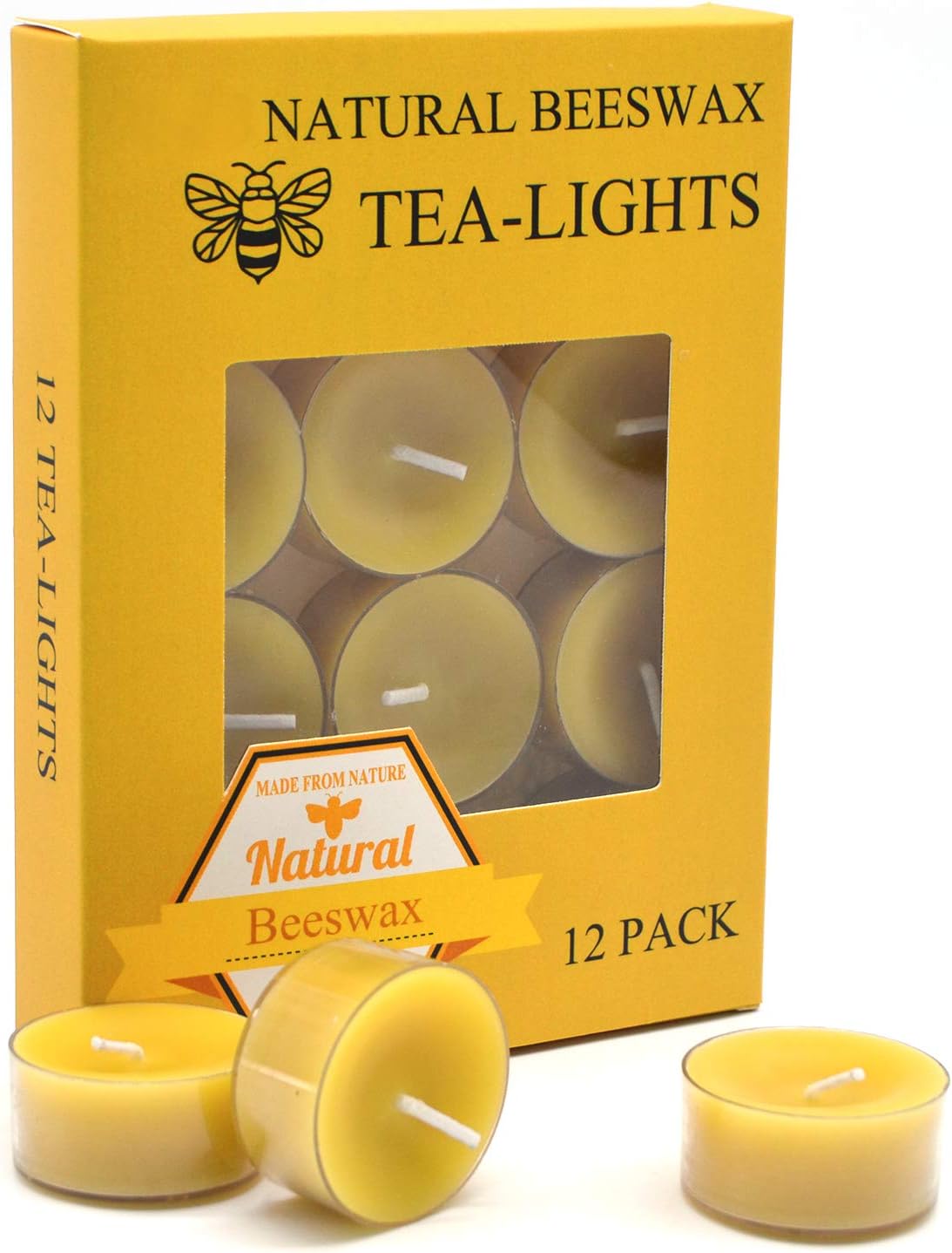Natural Yellow Beeswax Tea Light Candles 12pcs