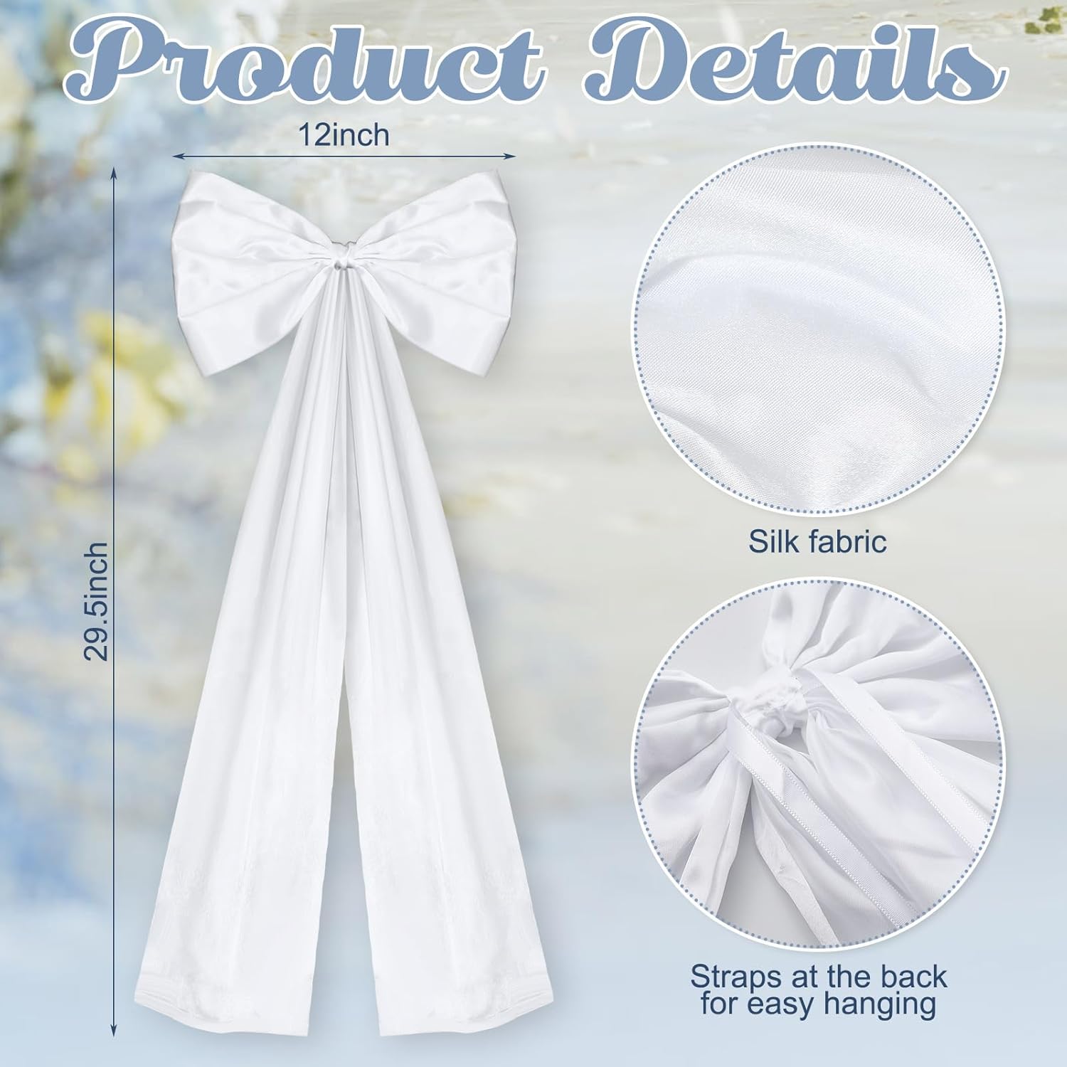 12 Pack White Wedding Pew Bows with Long Tails