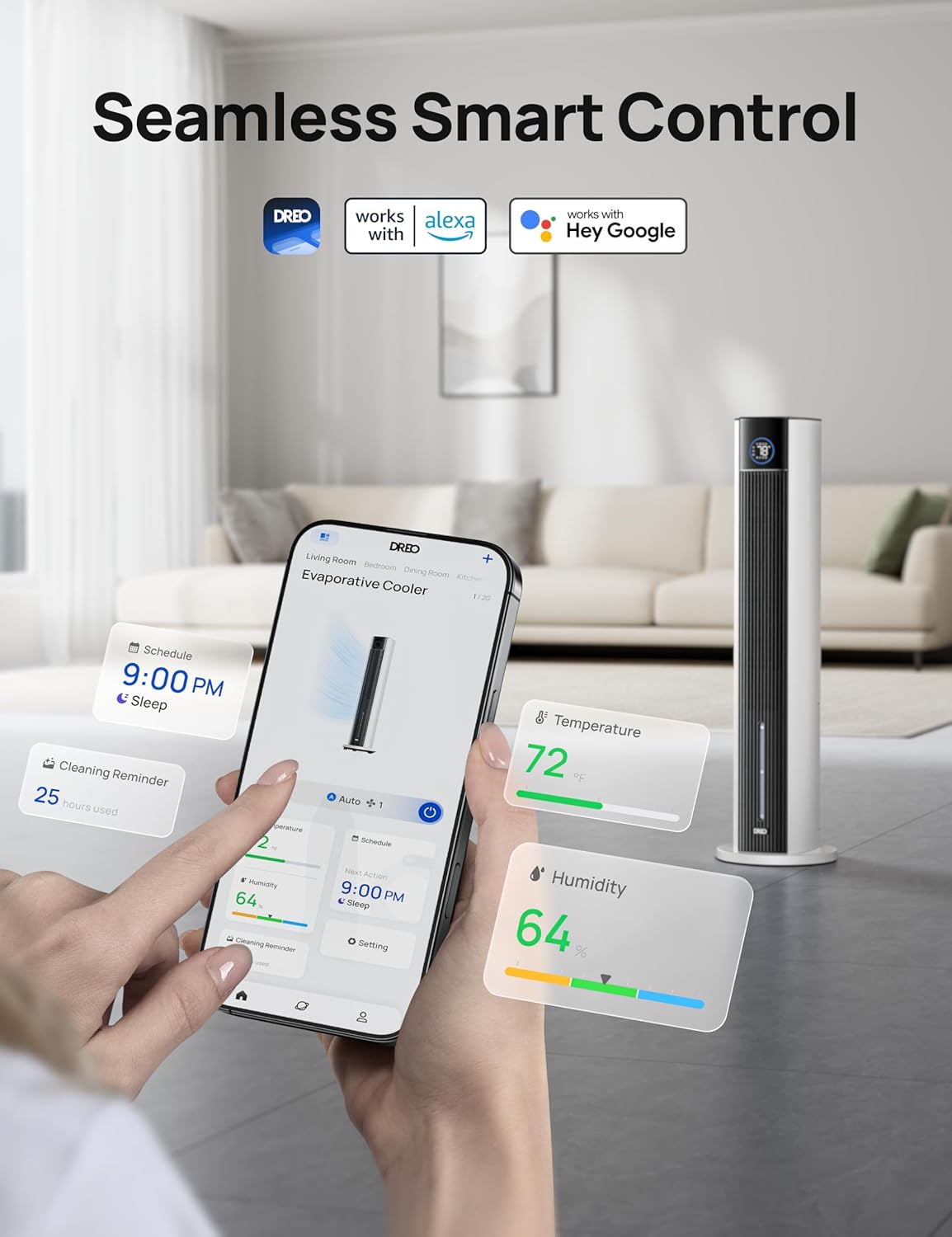 Dreo Evaporative Air Cooler 43 Floor Fan with APP Control