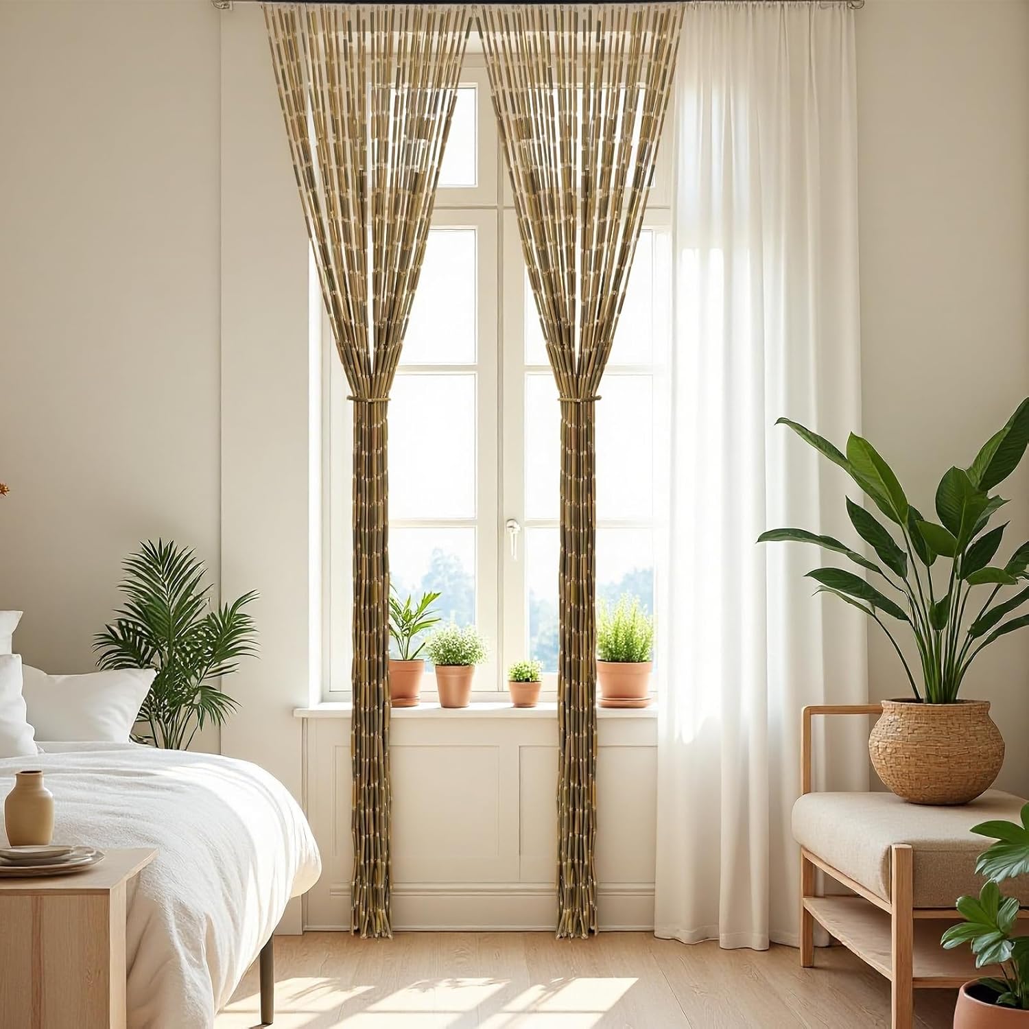Bamboo Beaded Curtain 355 x 75 52 Strands Boho Door Divider