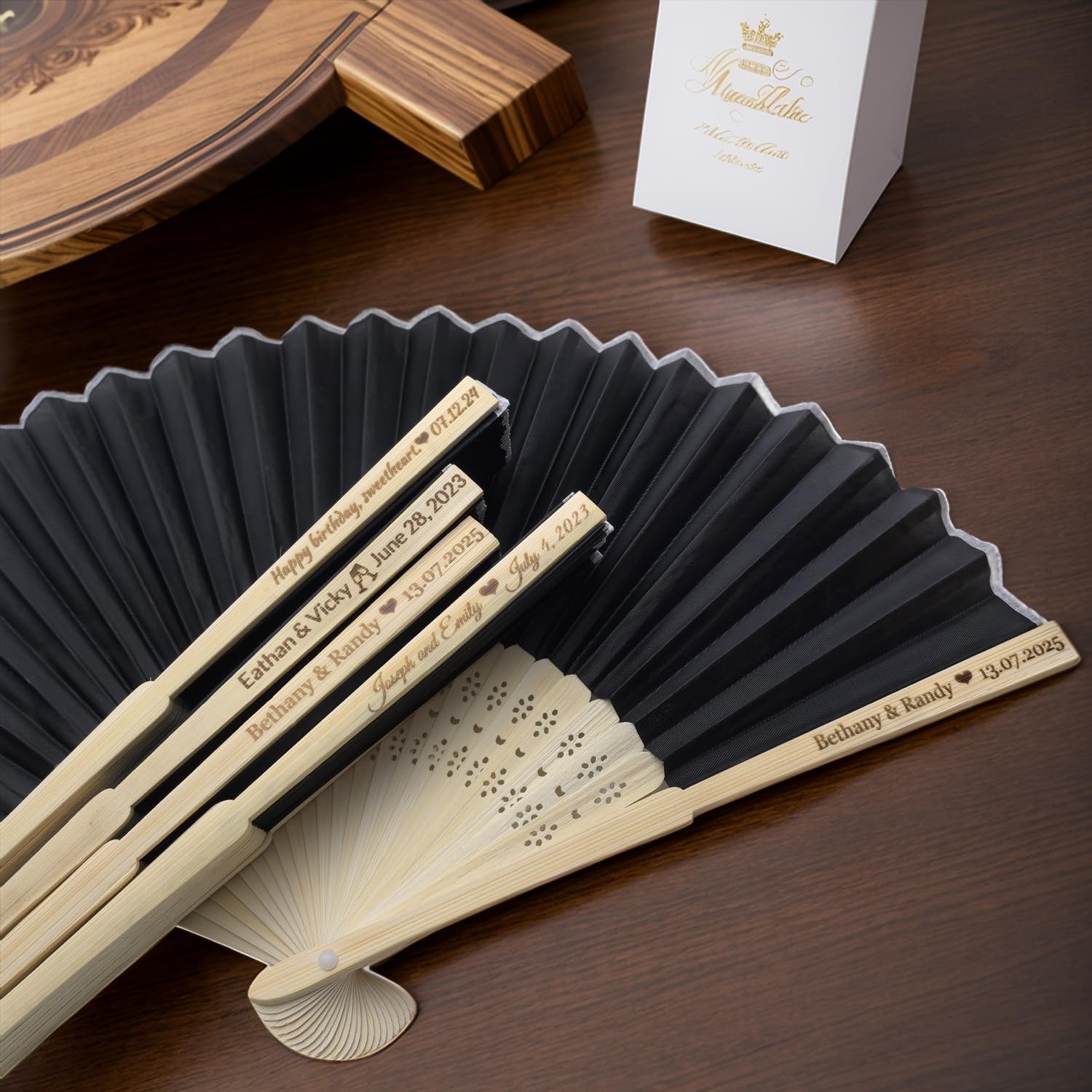 5Pcs Silk Folding Hand Fans Custom Wedding Gift Bridal Party Favors