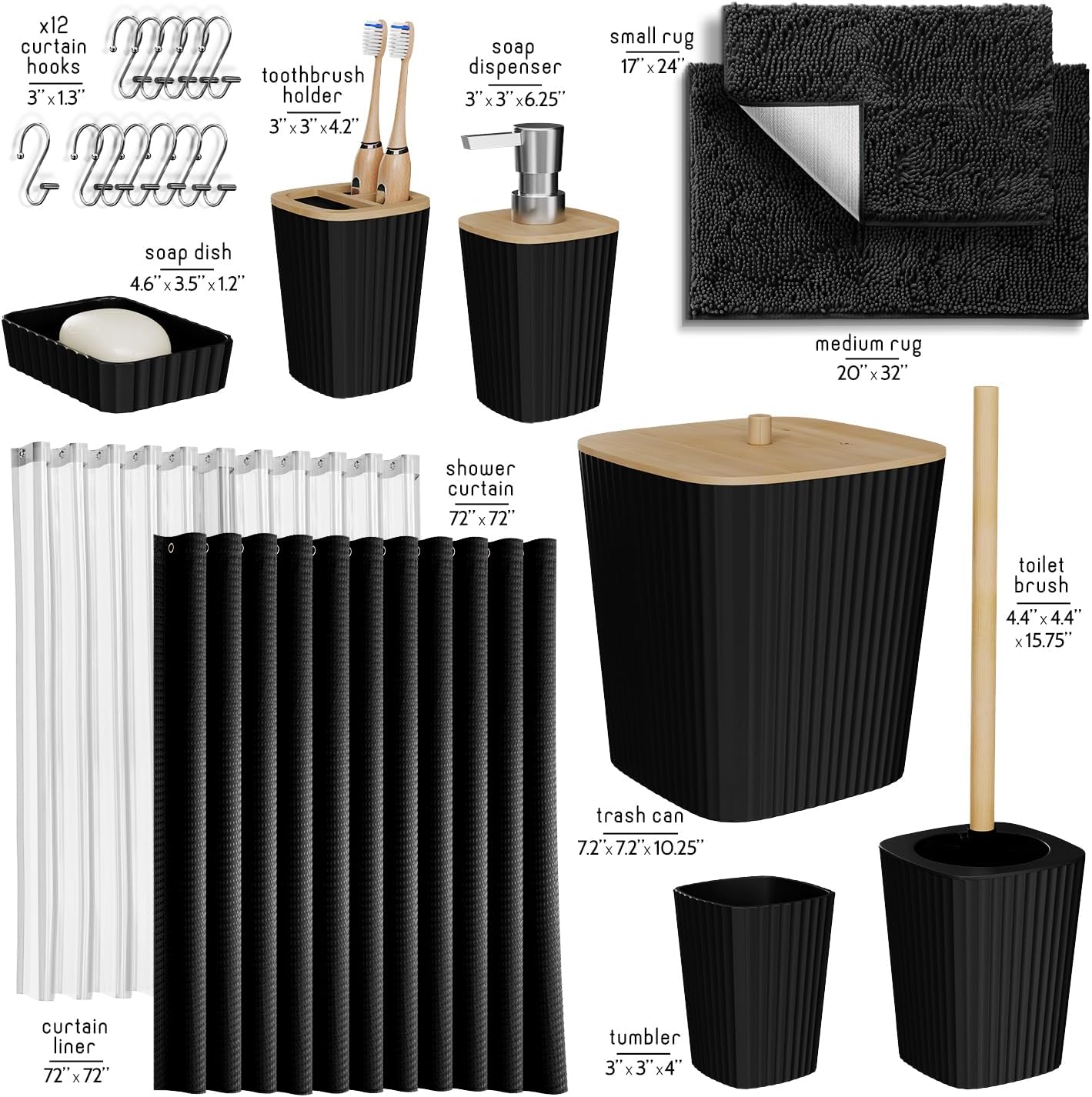 Clara Clark 22PC Black Bathroom Accessory Set