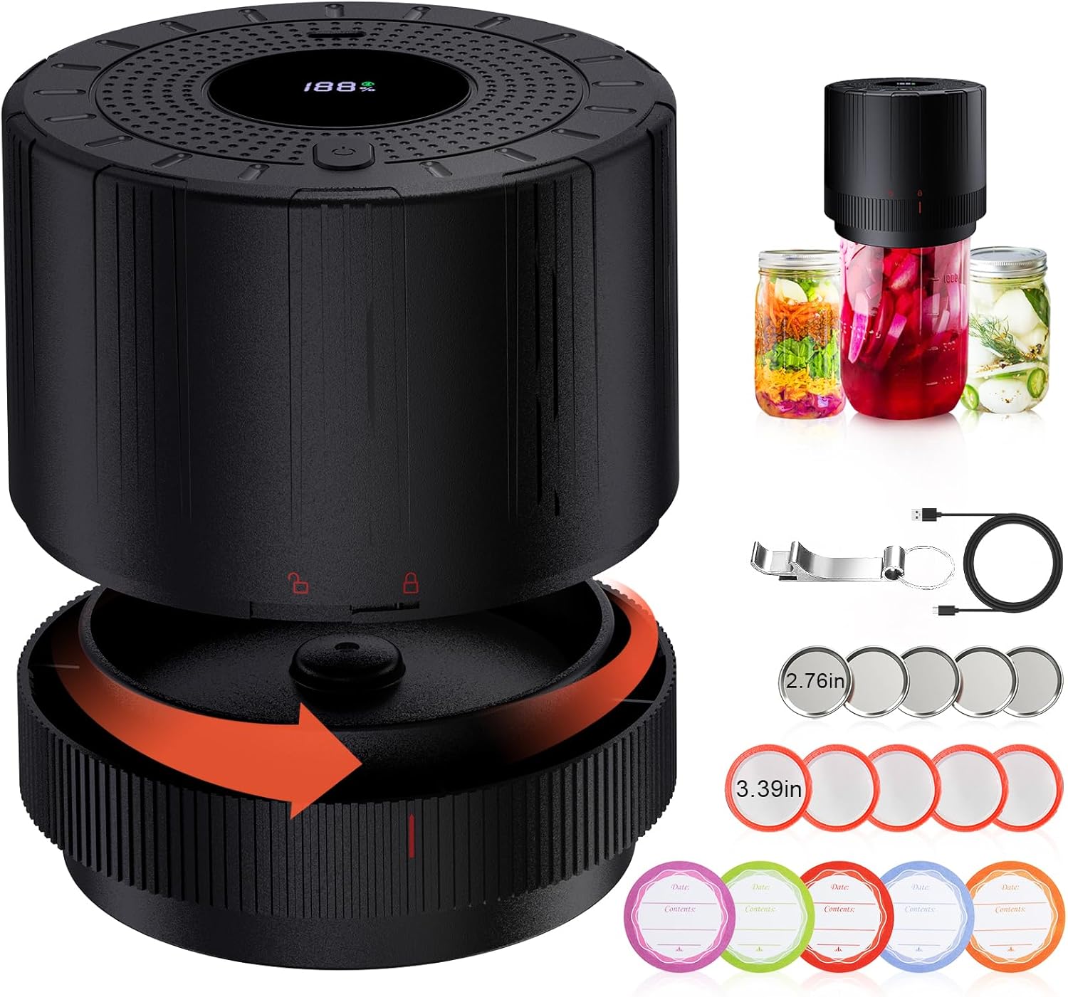 Mason Jar Vacuum Sealer - Rechargeable with 2000mAh Battery