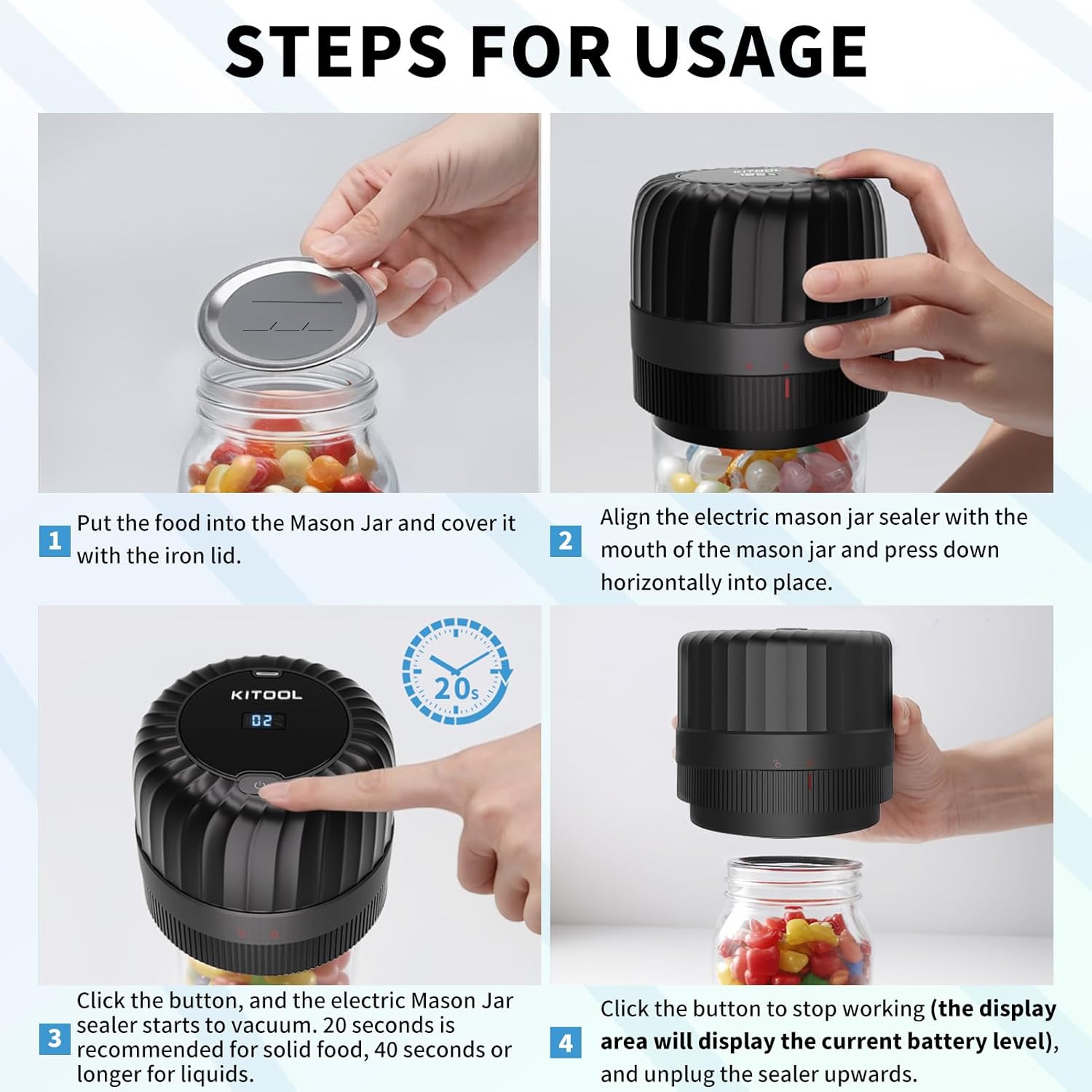 Electric Mason Jar Vacuum Sealer Kit with 10 Jar Lids
